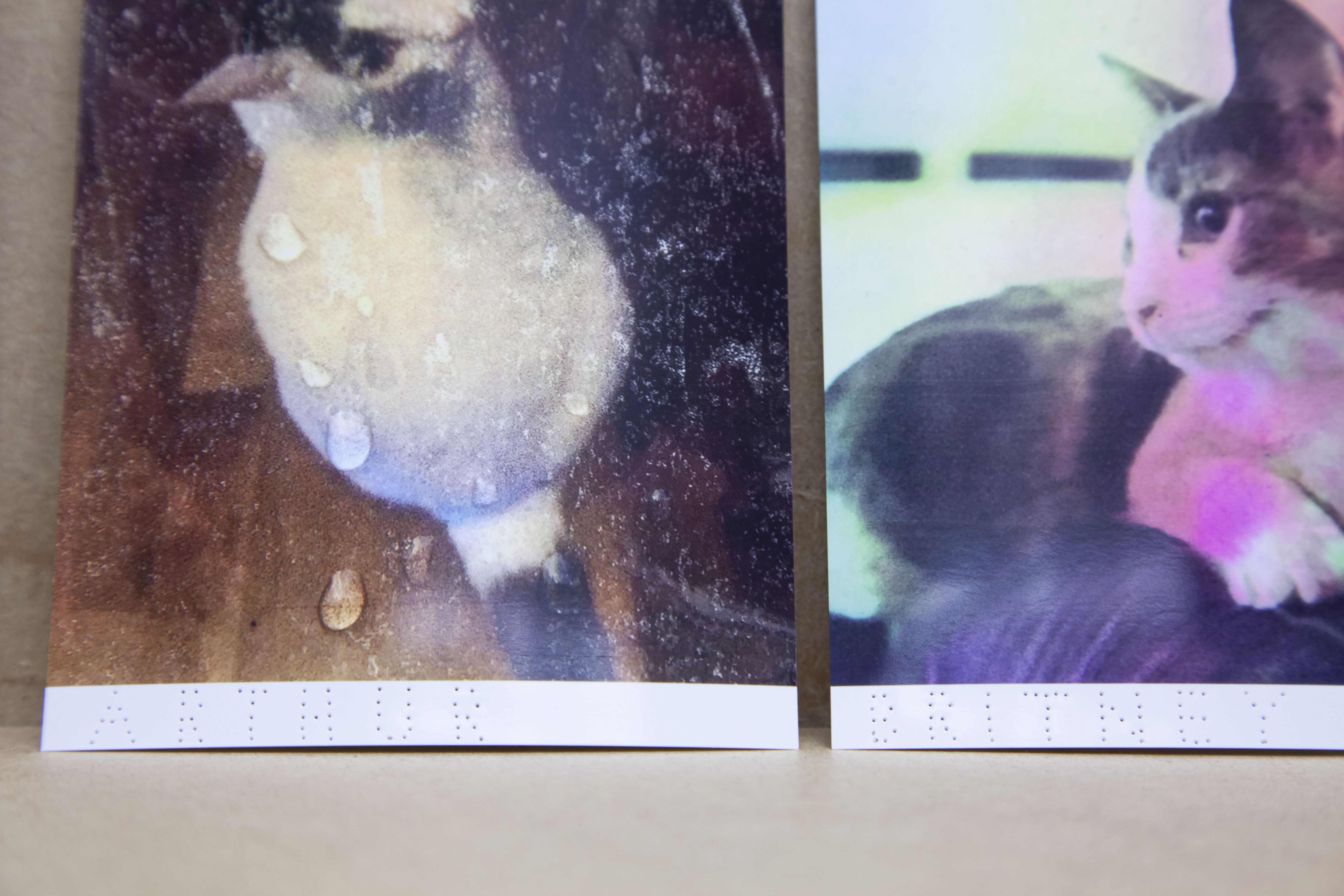  irl, the portraits are printed on shiny photo paper and the names are written by needle.