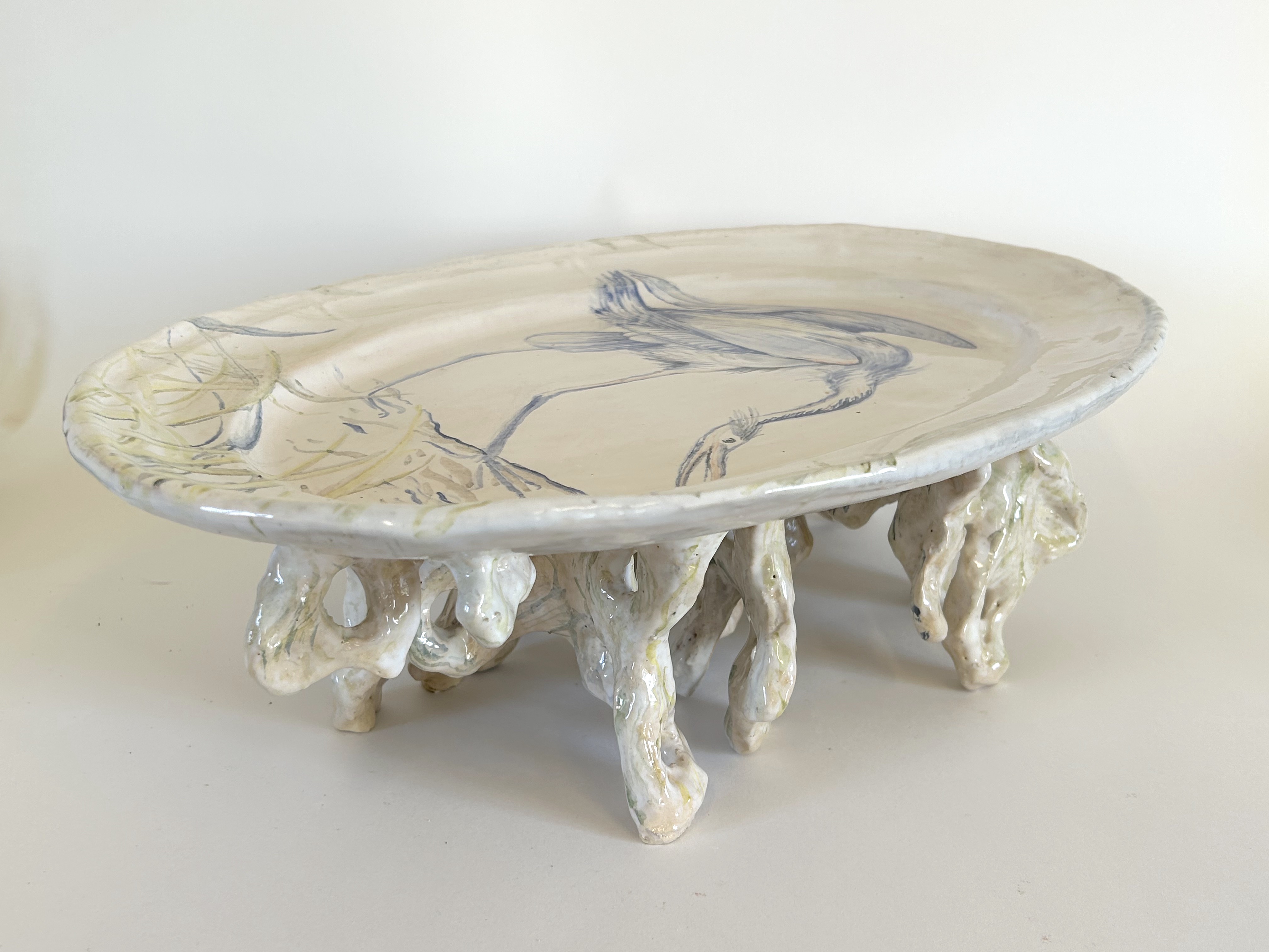 plate with heron (view 2), glazed stoneware