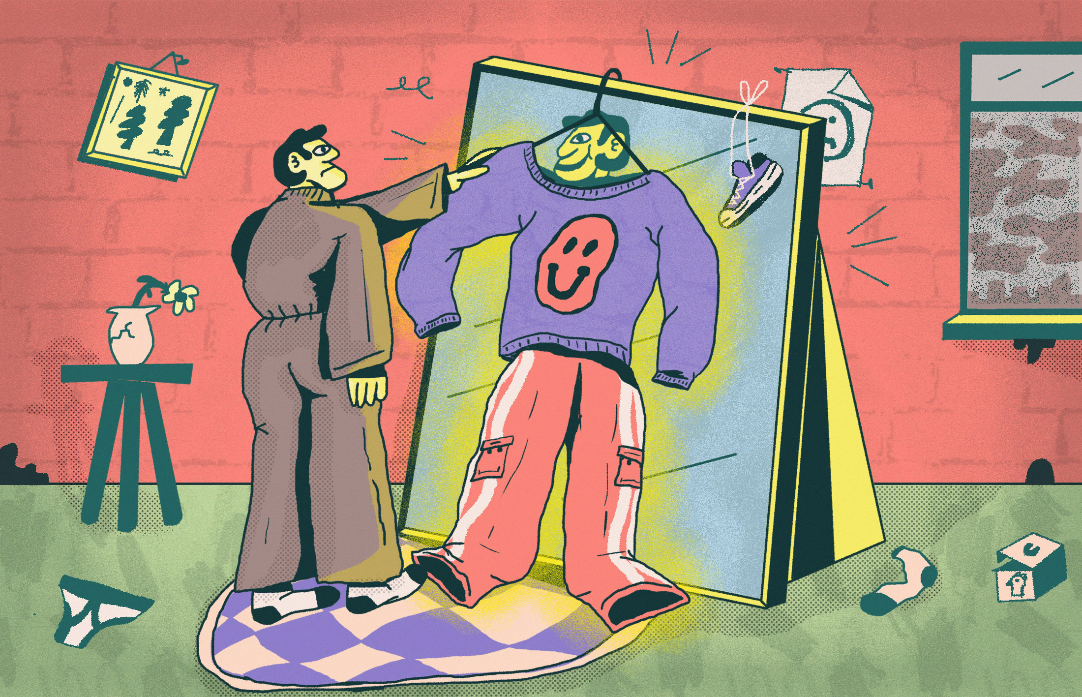 How to Dress to Lift Your Mood - An Editorial Illustration for Thread for Men by Darren Shaddick UK Freelance Illustrator and Graphic Designer