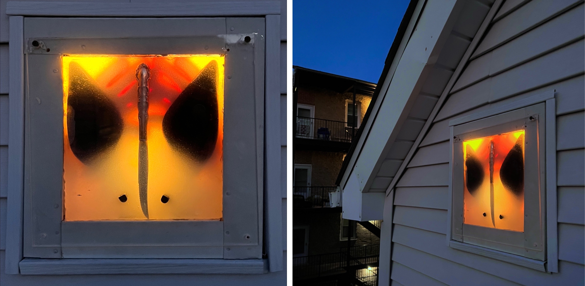 WARNING! POSITIVELY DO NOT OPEN (Girl in hole with knife) or Annabelle strikes a pose, 2023, Shoes, knife, gloves, rubber