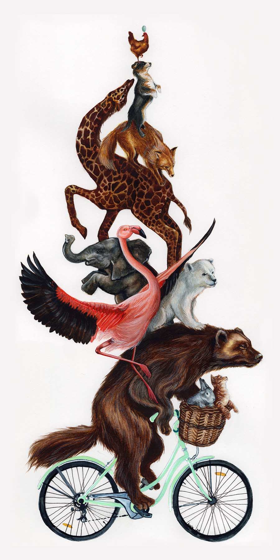 Bicycle AnimalsWatercolor6"x12"2019SOLD