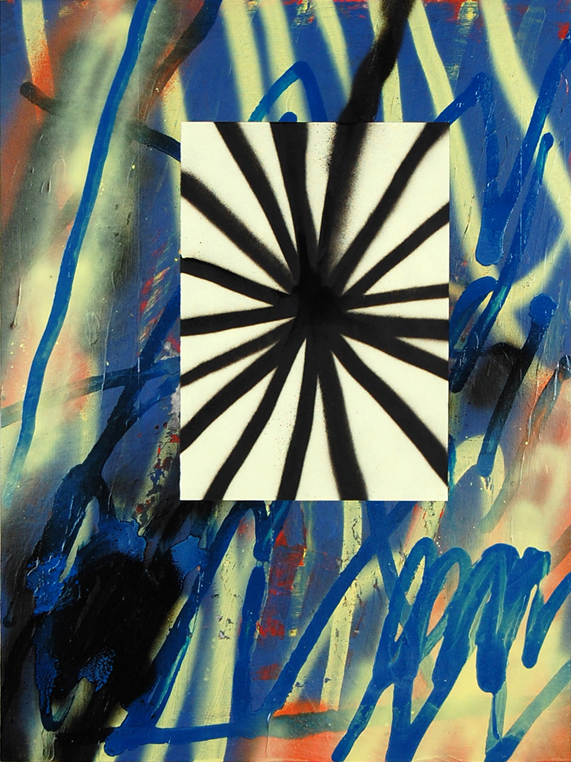 Untitled, Acrylic, enamel, spray paint and collage on plywood panel, 60x45cm, 2019