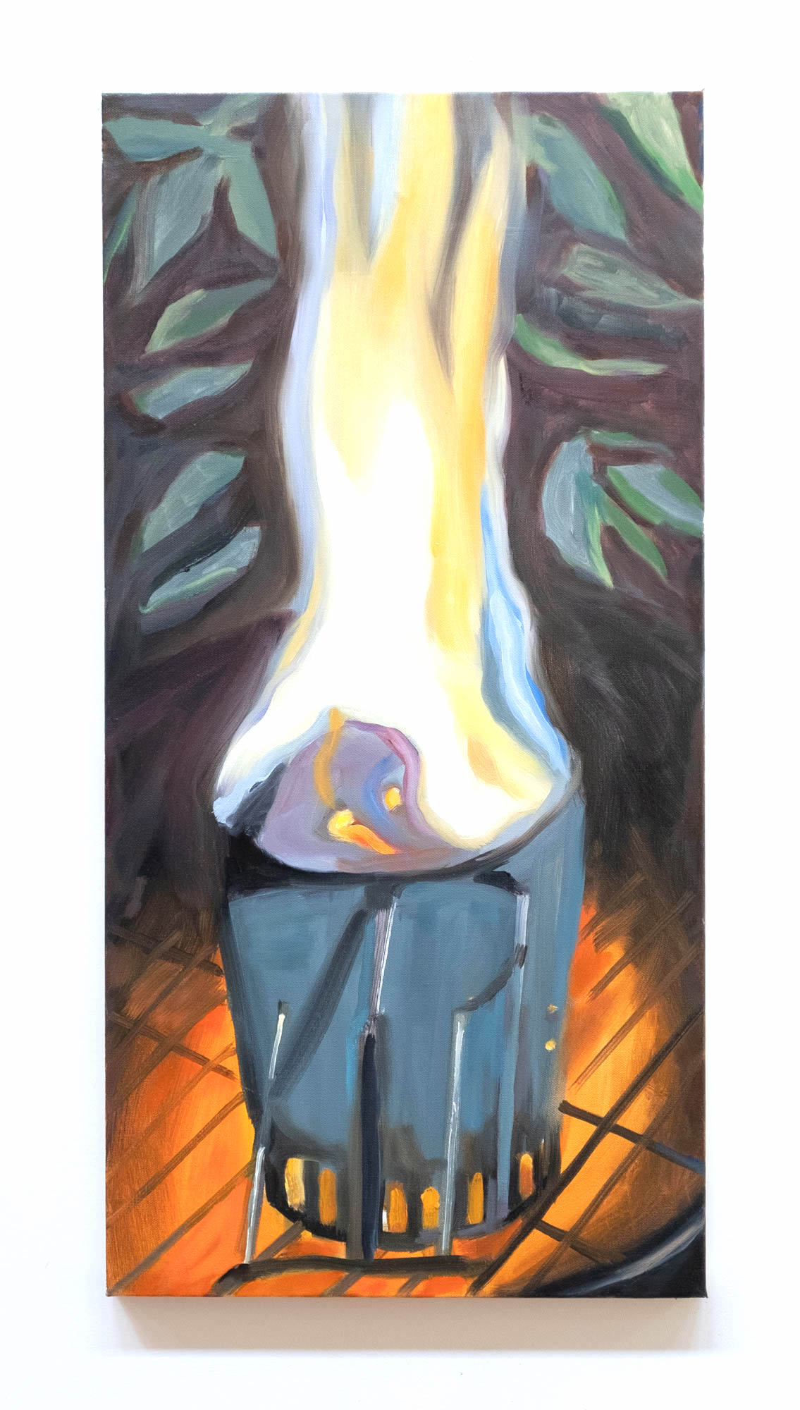 Green leaves and barbecue, oil on canvas, 30 x 15 inches, 2017