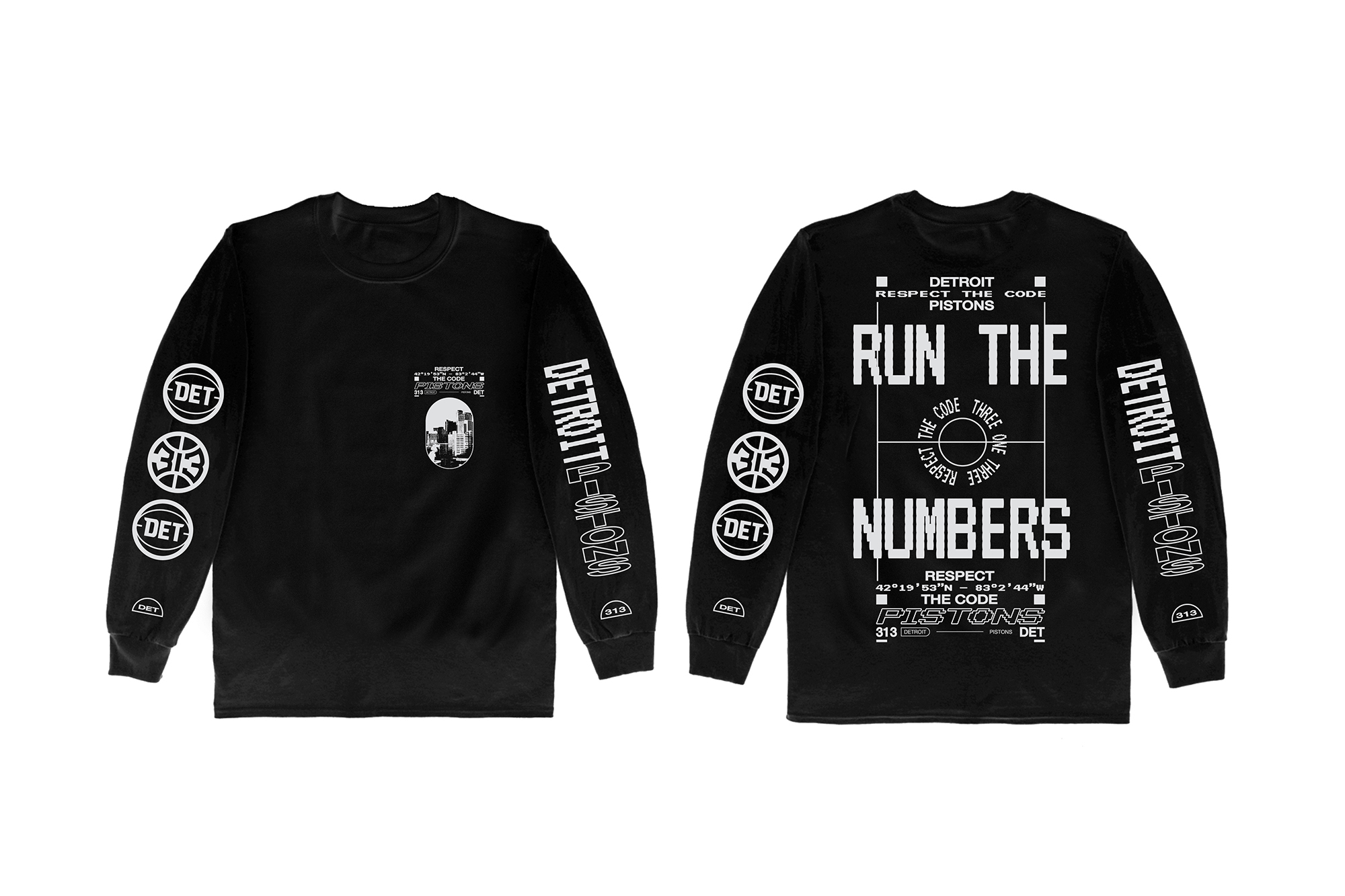 'Run the Numbers' merch collection design for NBA team Detroit Pistons, 2021. Creative Direction: Doubleday & Cartwright