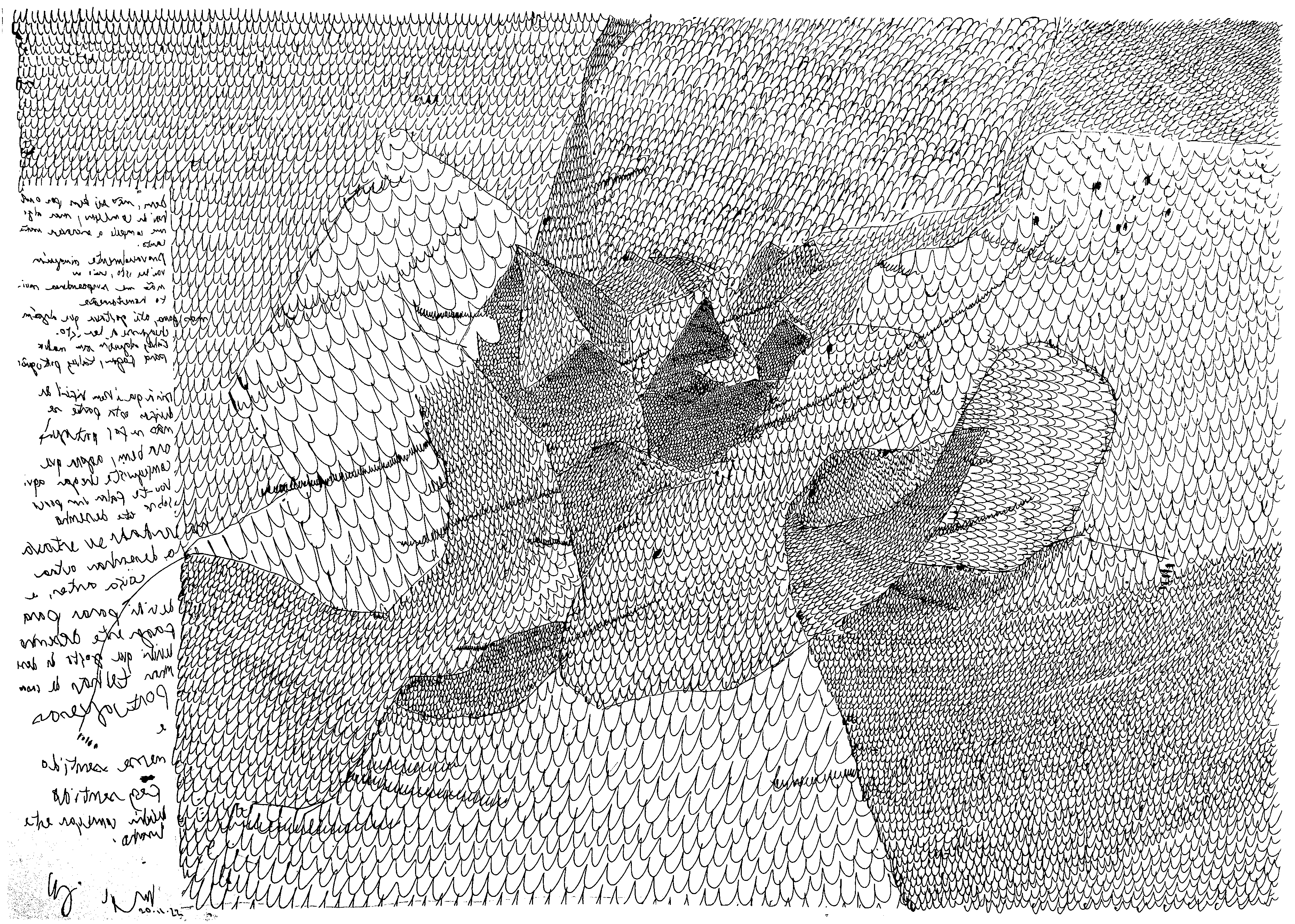 'telhas de saudade', 2022, ballpoint pen on paper