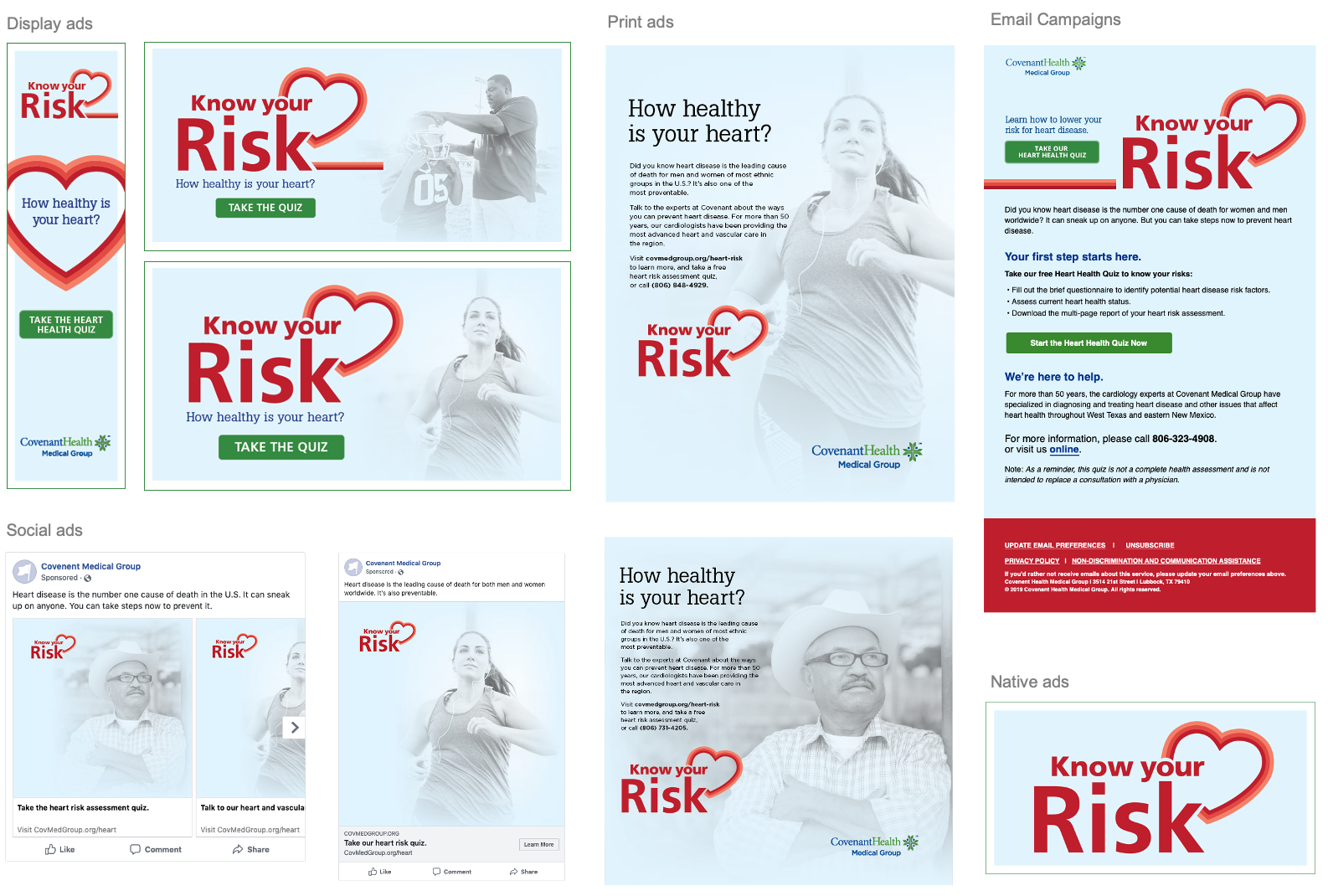 Covenant Health cardiology HTML 5 animated display ads, social media, print ads and email campaign design