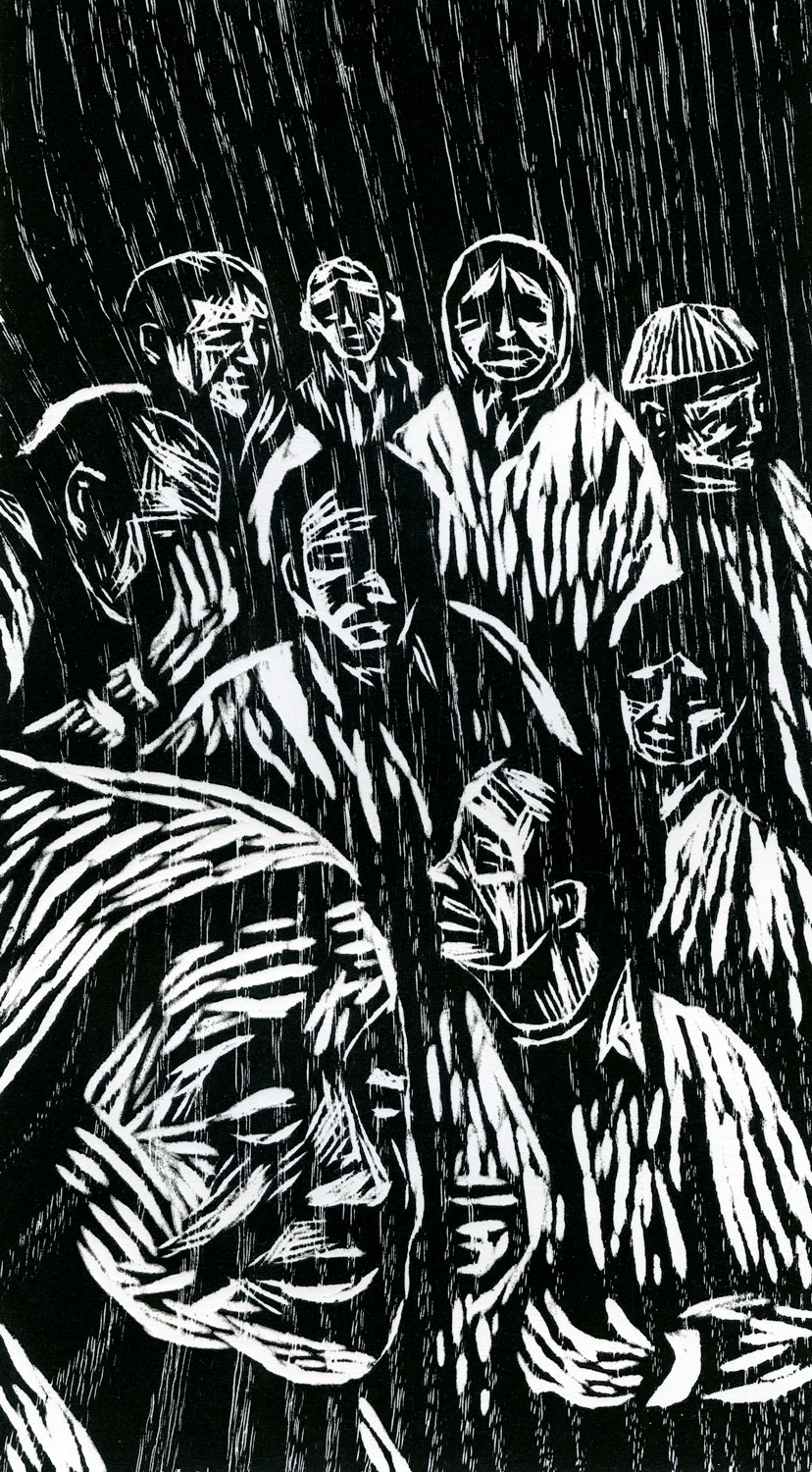 In the Rain, woodcut