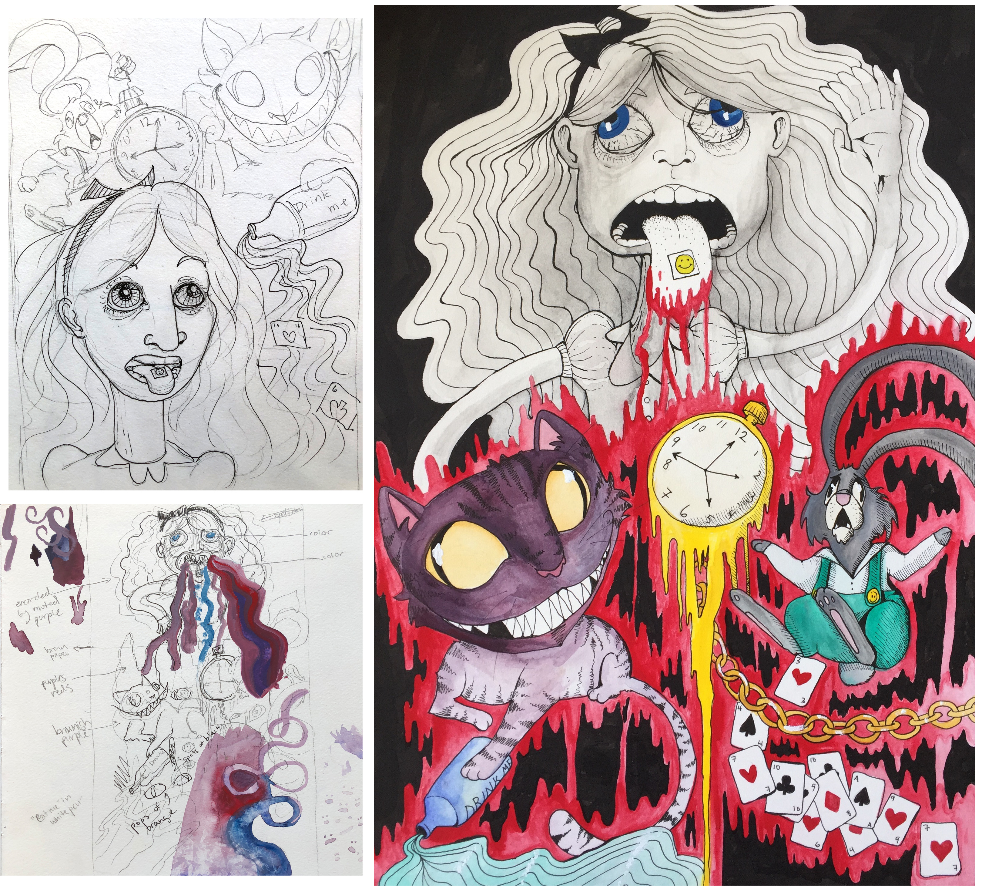 Alice & Planning, Watercolor Gouache and Ink (2017)