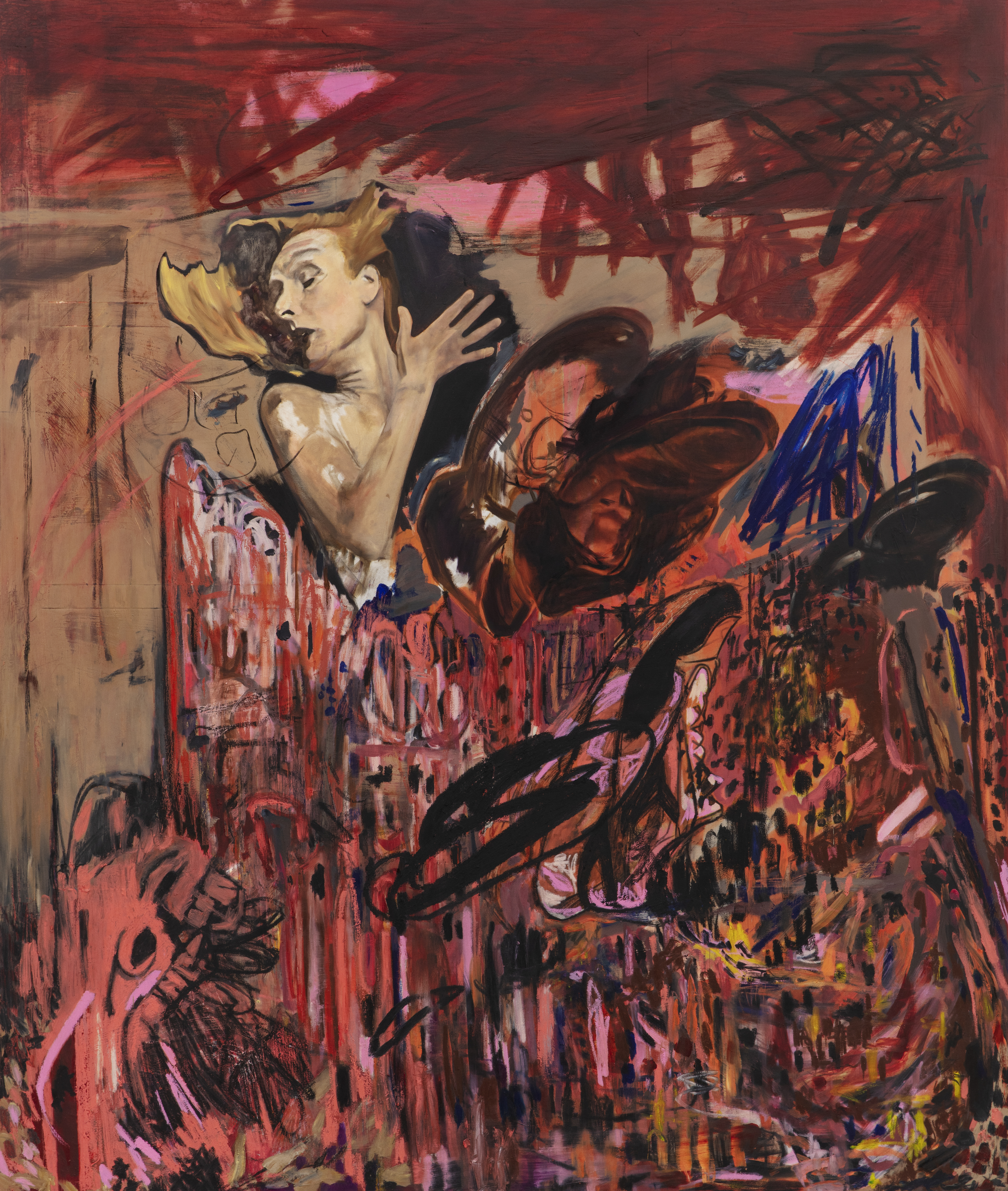 The Conversation, 2024, huile, bâton d’huile, fusain sur toile 230x195cm