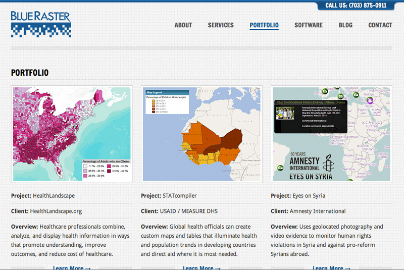 website design for Blue Raster, LLC (2010&ndash;2012)Design: Blue Raster + Jenna CrowderImages: Blue Raster