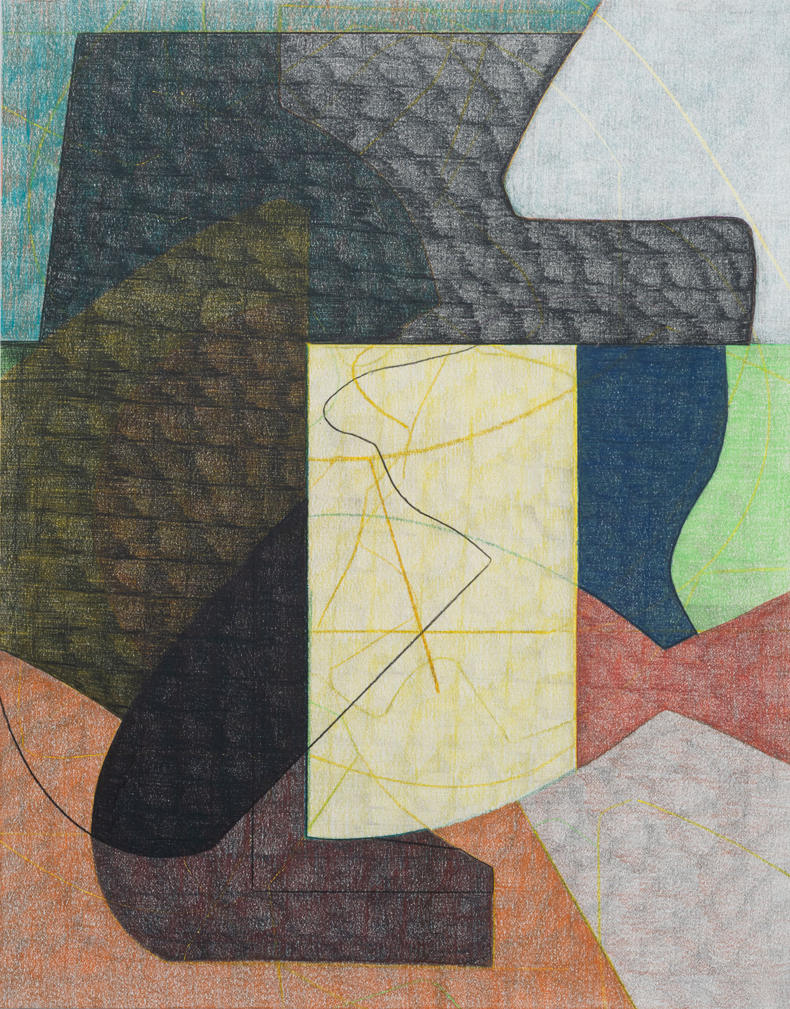 Steady Turn, 2025, colored pencil and graphite on paper, 14 × 11".