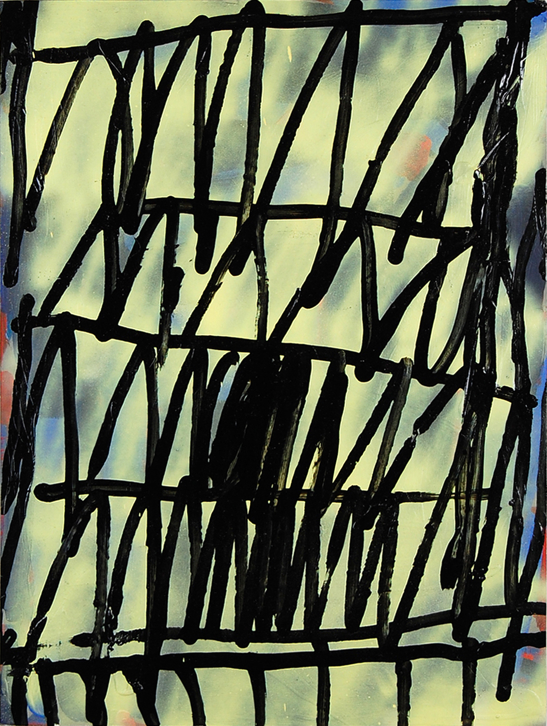 Untitled, Acrylic, enamel and spray paint on cradled plywood panel, 60x45cm, 2019