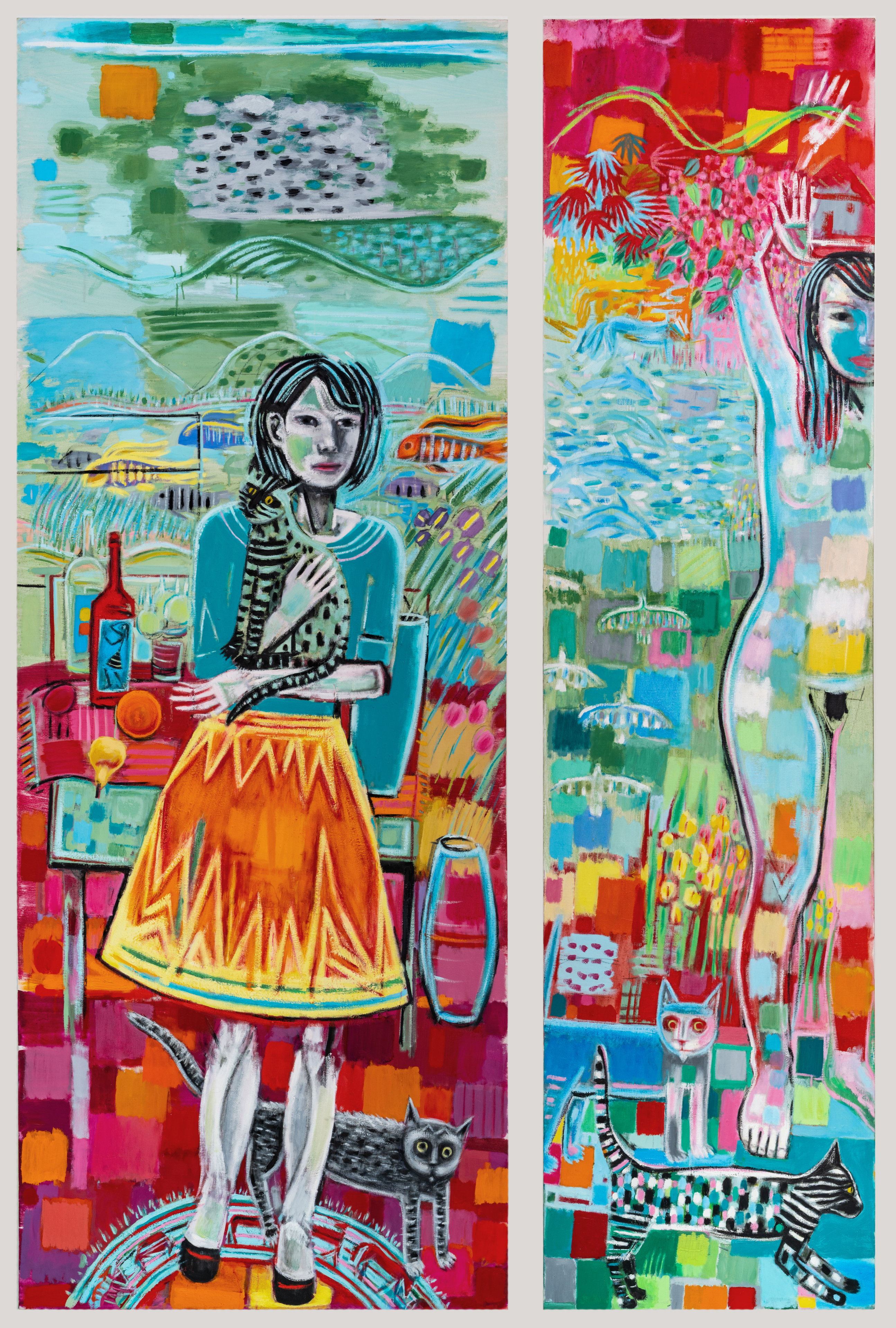 One Year at Home, 96" x 50" oil and distemper on Linen, 2024