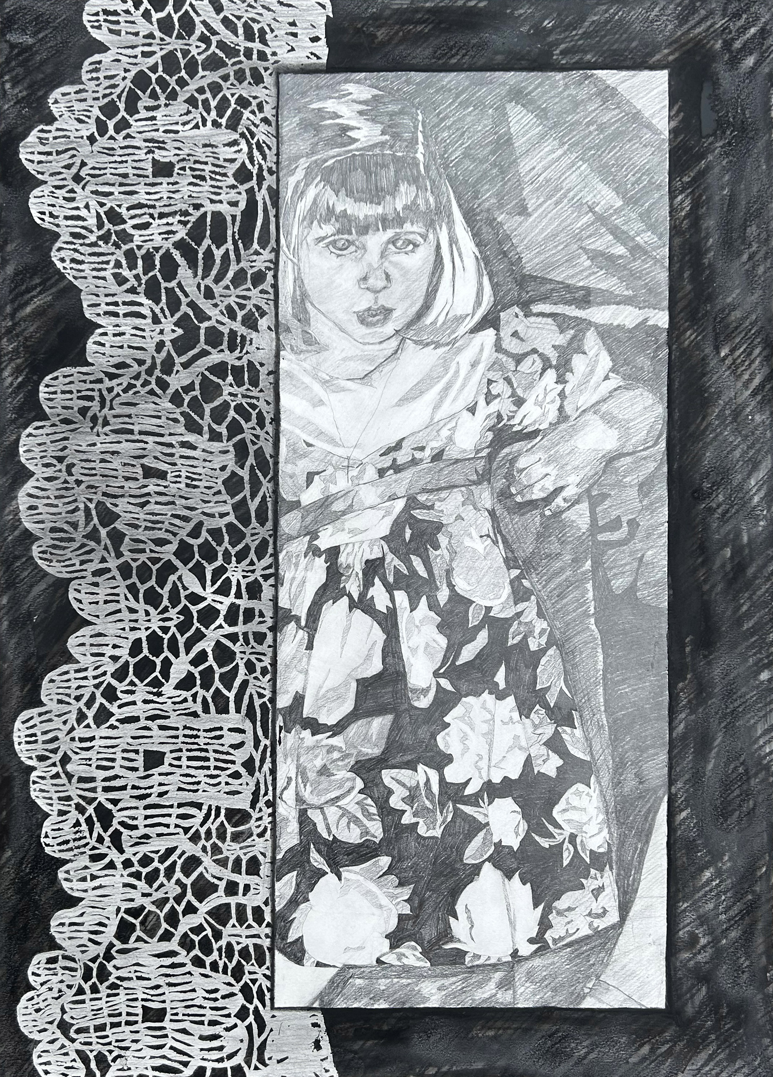 Daisy Kingdom Dress, 22x30in, Ink and Charcoal on Bristol