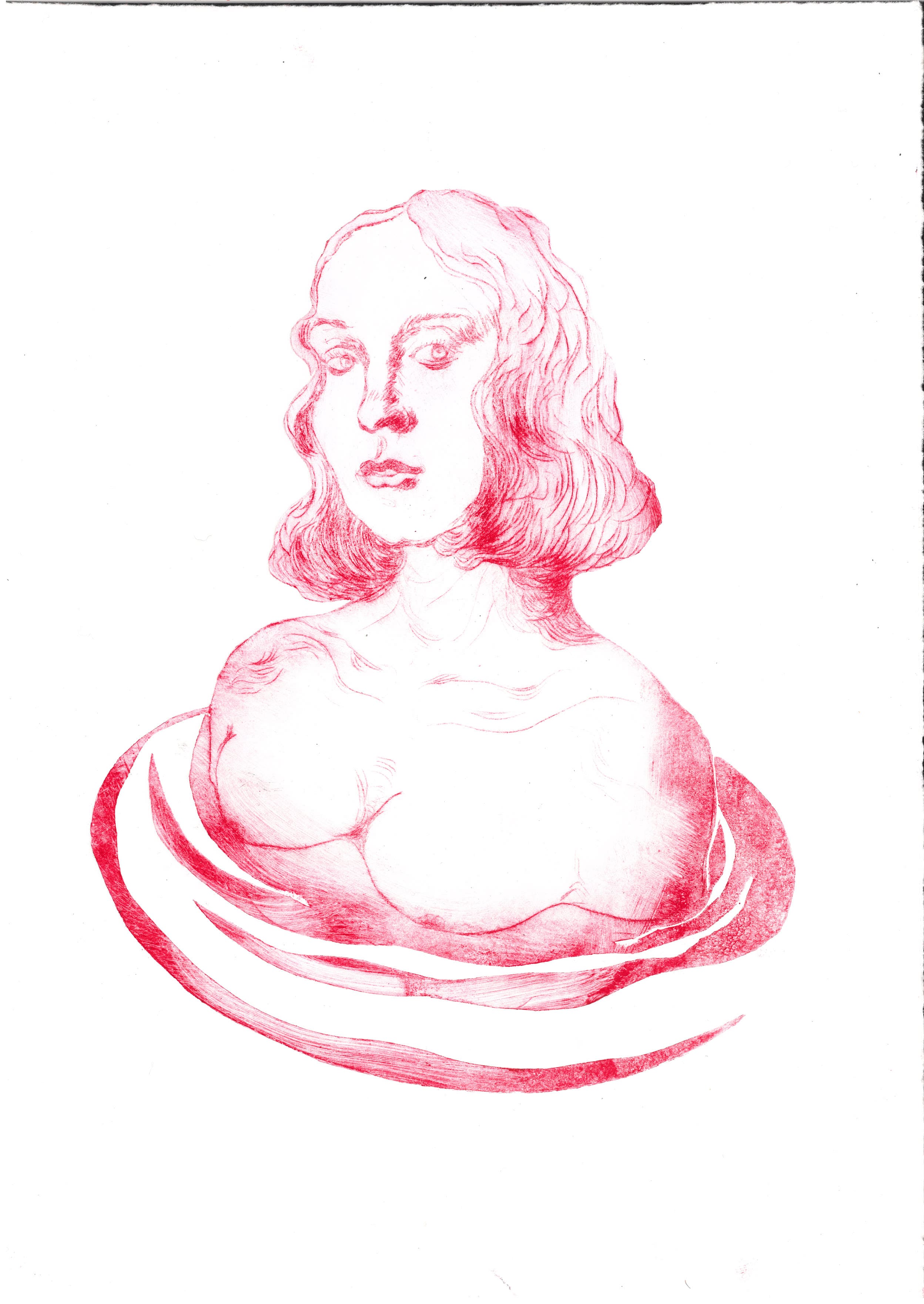 #1Drypoint etching on polyester, cut out, 21 x 29,7 cmSerie: Pink etchings