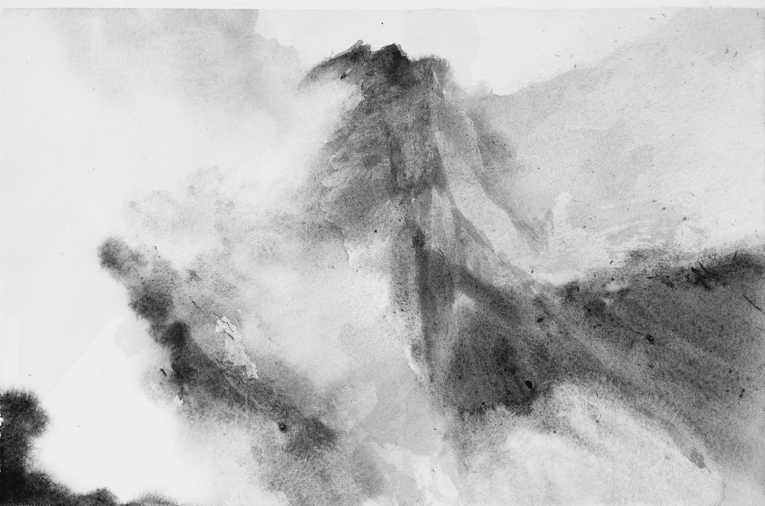 Massif, brumes, vitesse (II)gouache sur papier19 x 28 cm, 2021