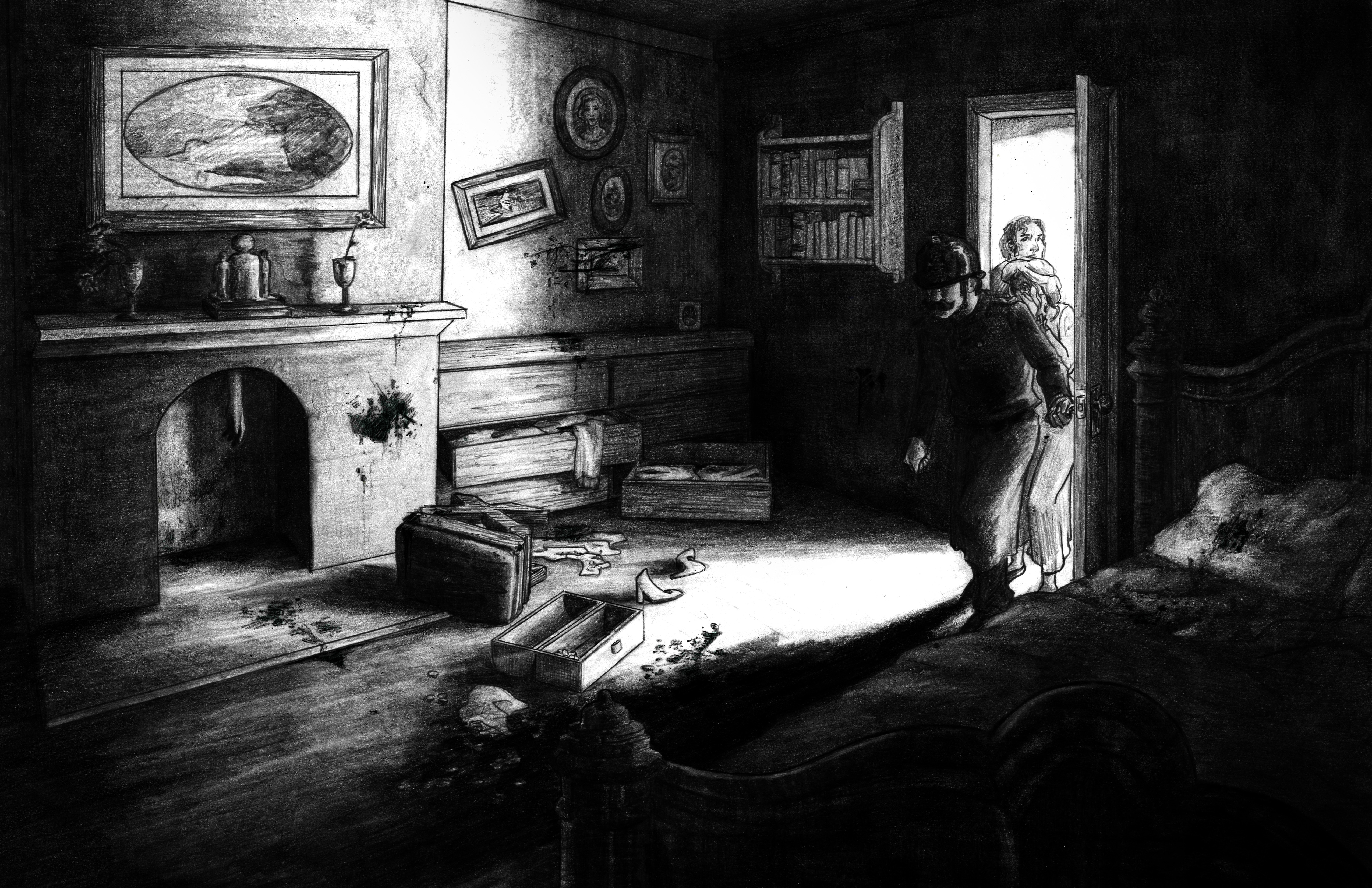 Alexander Melgarejo, The Incident, Graphite, 11x17, 2024