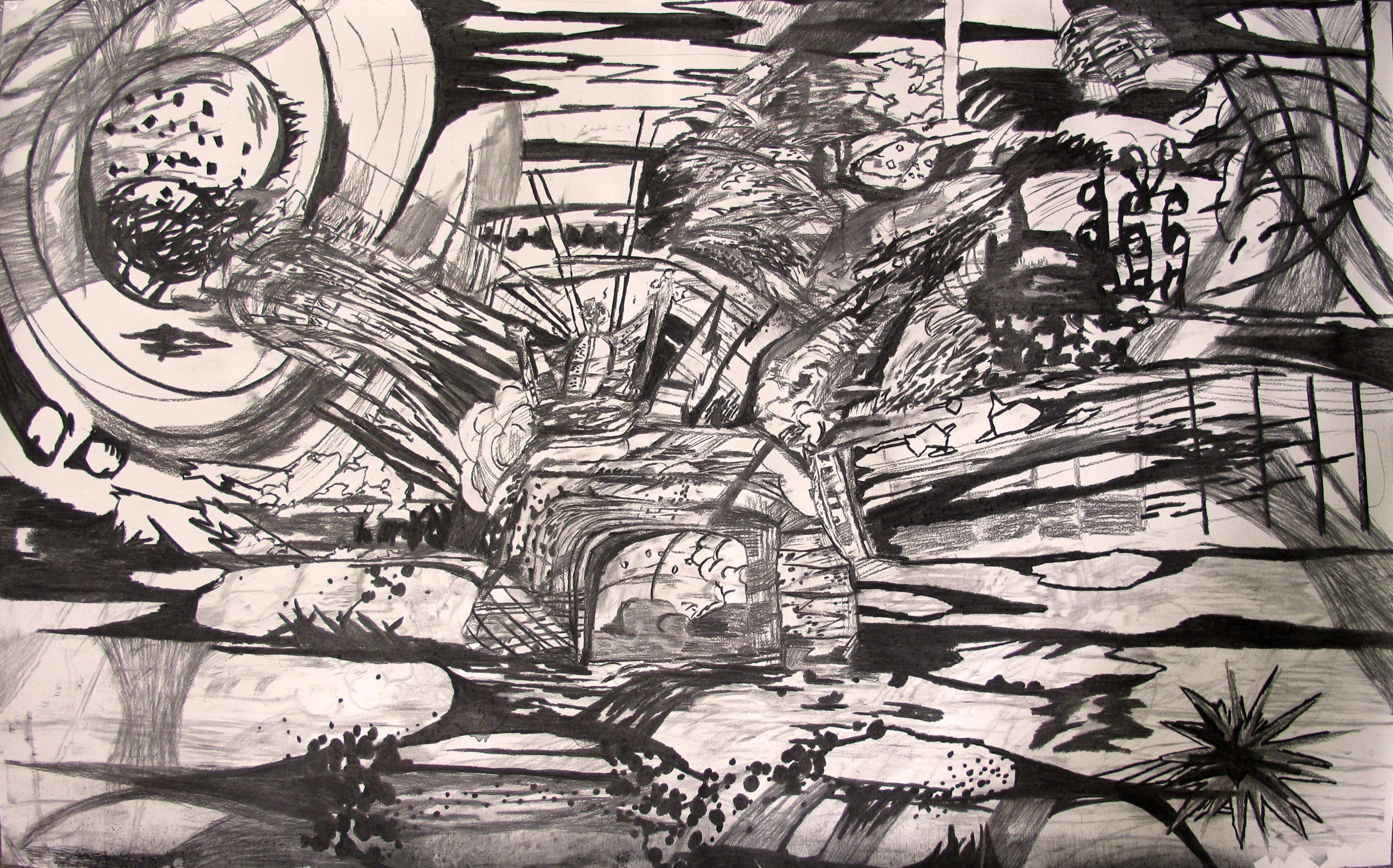 "Untitled", 2014. Charcoal on paper, 100 x 150 cm