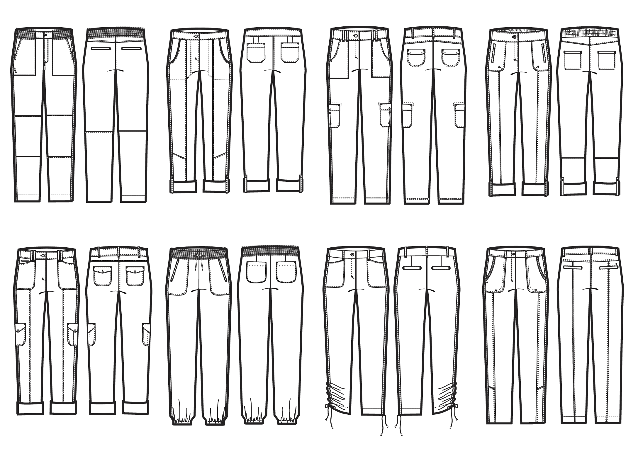 Premium Vector  Cargo trousers mens casual wear vector technical sketch  mockup template