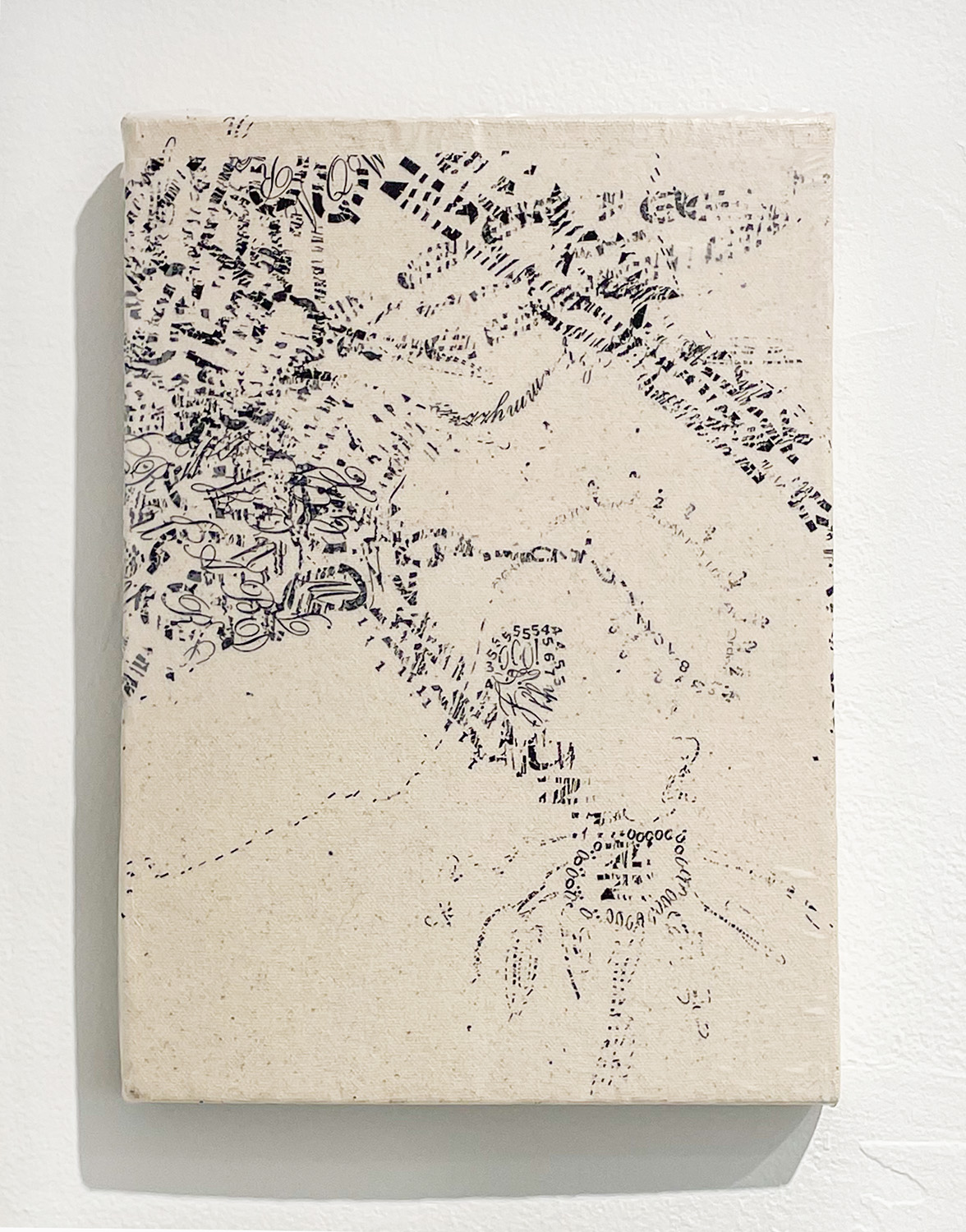 "At First Blush=Stretch," 2024, Press-On Vinyl Letters on Velum, on Wood 7.25” x 10”