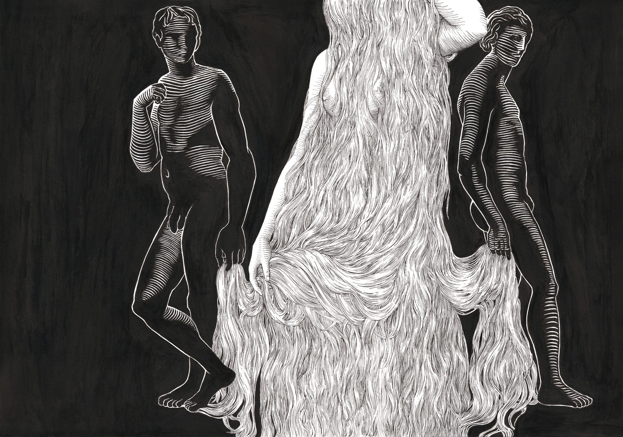 Venus in Furs VI (After Schadow), ink of Bristol board, 32 x 47 cm | 12.6" x 18.5", 2023.