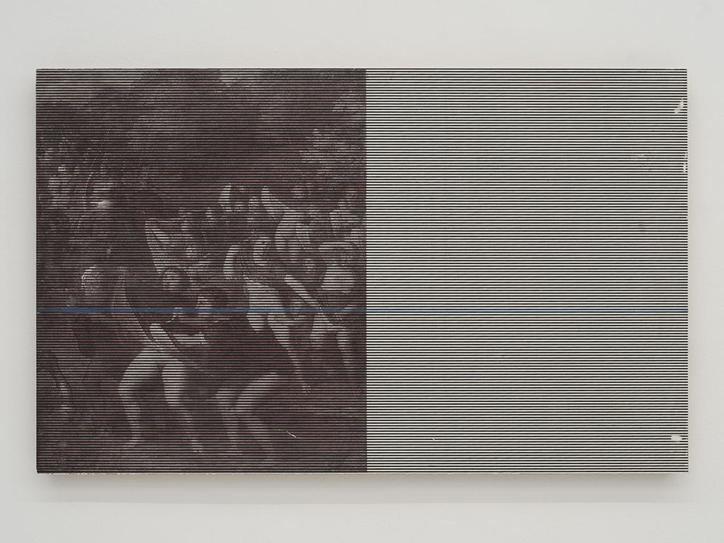 Quirin Babl: (after R.H. Quaytman, The Sun Does Not Move, Chapter 35, shown 08.11.2019 to 23.02.2020 at Museum Sztuki, Łódź), 2023, Öl, Siebdruck und Gesso auf Holz, Copyright: the artist.