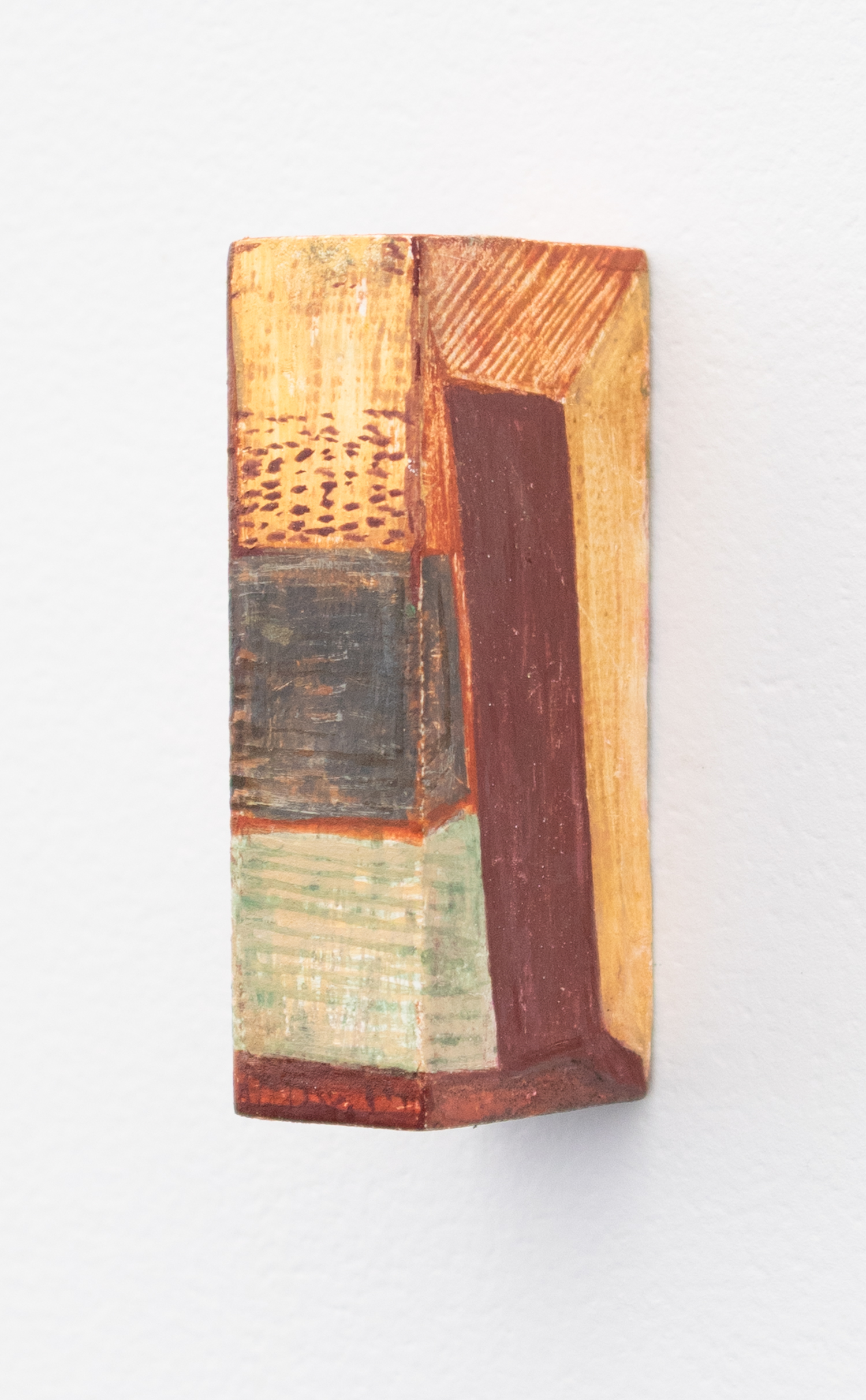 Nina Zelljković, Maquette (II), 2025, Egg tempera on wood, 10.2 x 2.8 x 4.5 cm 