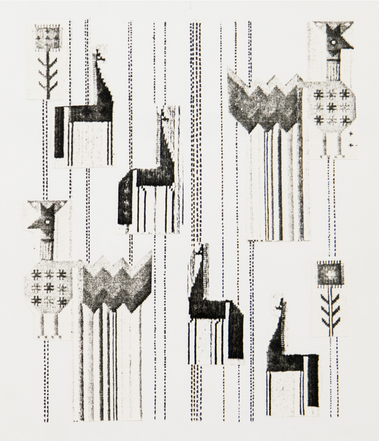 Design for handmade carpet. Collage. Xerox copy on cardboard. 1980's