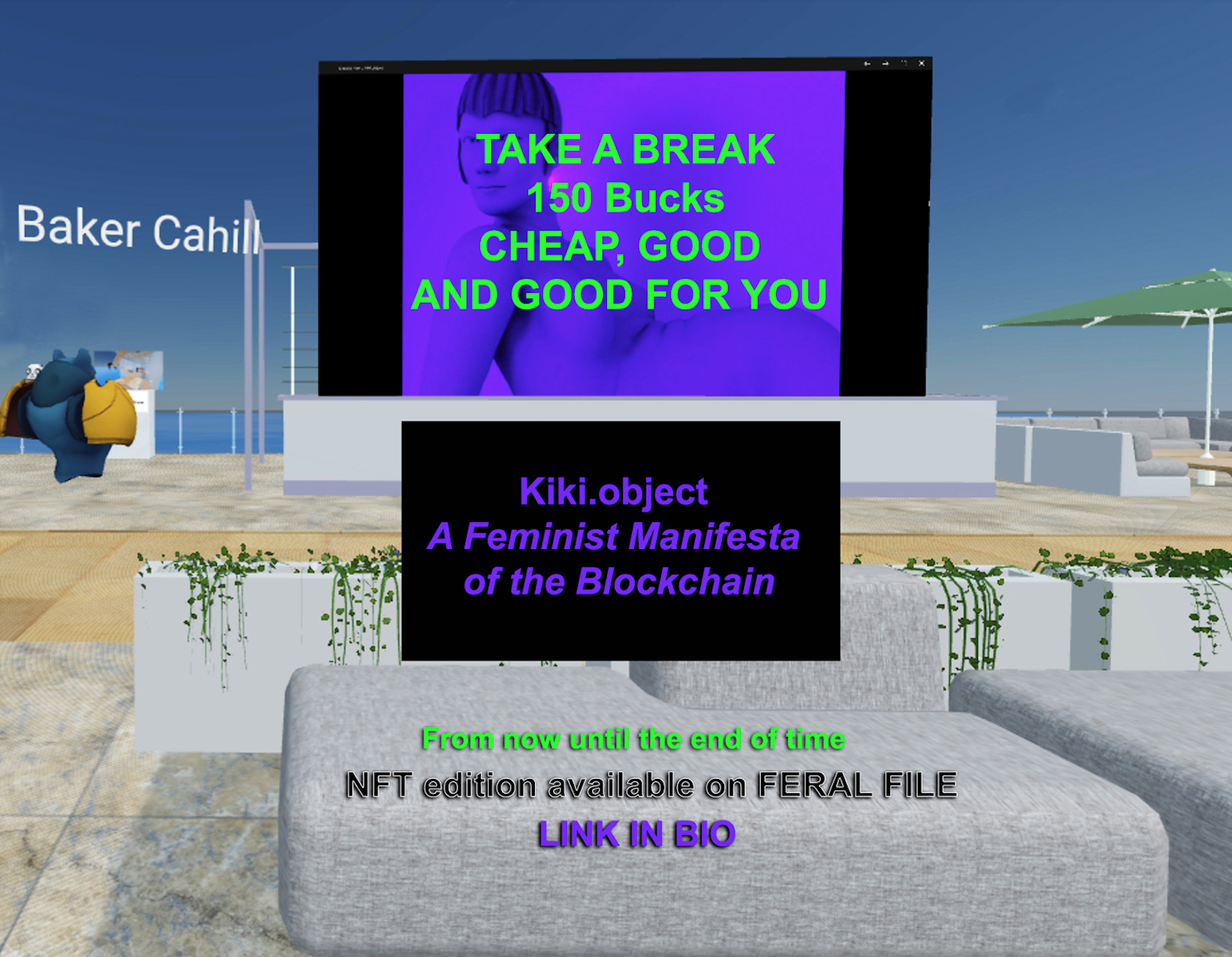 Claudia Hart, Instagram ad for the The Bardo: Unpacking the Real NFT exhibition installed in Julie Walsh’s social VR digital-art museum on Mozilla Hubs, 2021