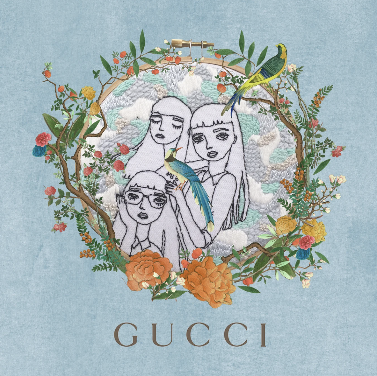 Gucci, Embroidery on cotton canvas with digital touch ups.