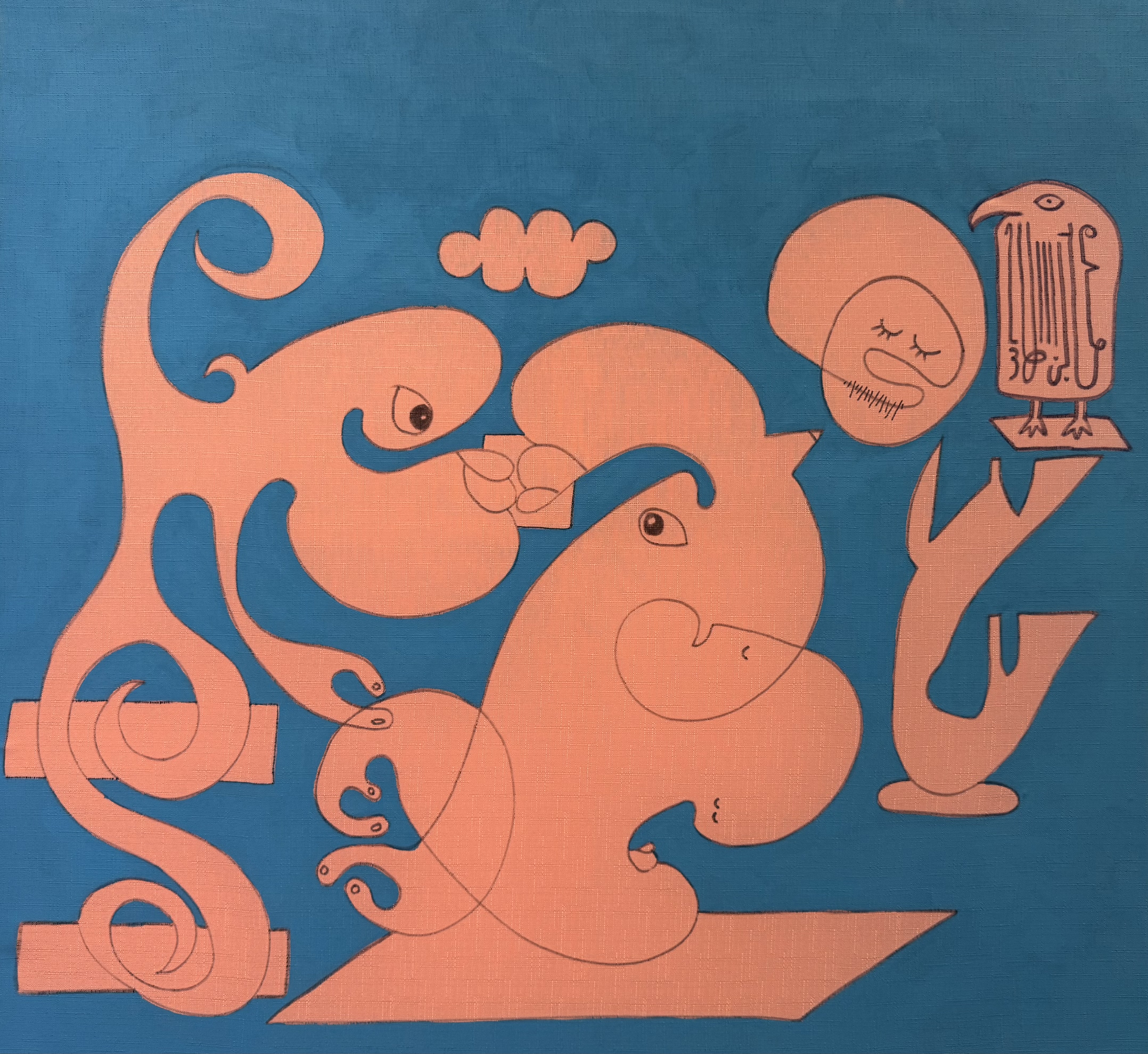 Mohamed Ben Soltane, Variations Amoureuses III, Acrylique sur tissu, 90x80cm, 2025