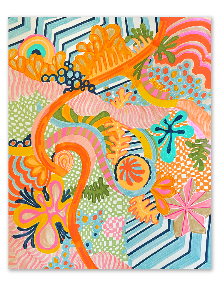 Your Turn  |  acrylic paint, metallic ink and marker on paper  |  14” x 17”