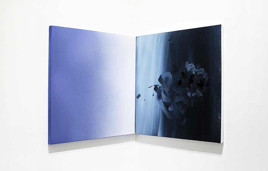 Untitled Blues, 2015. Diptych Oil and tempera on canvas a) 36” x 36” b) 36” x 36”.  