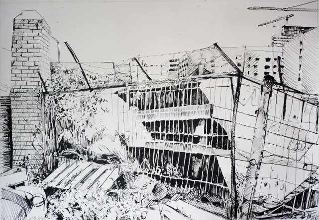 Dumpsters, Ink on Paper, 36"x48" 2008