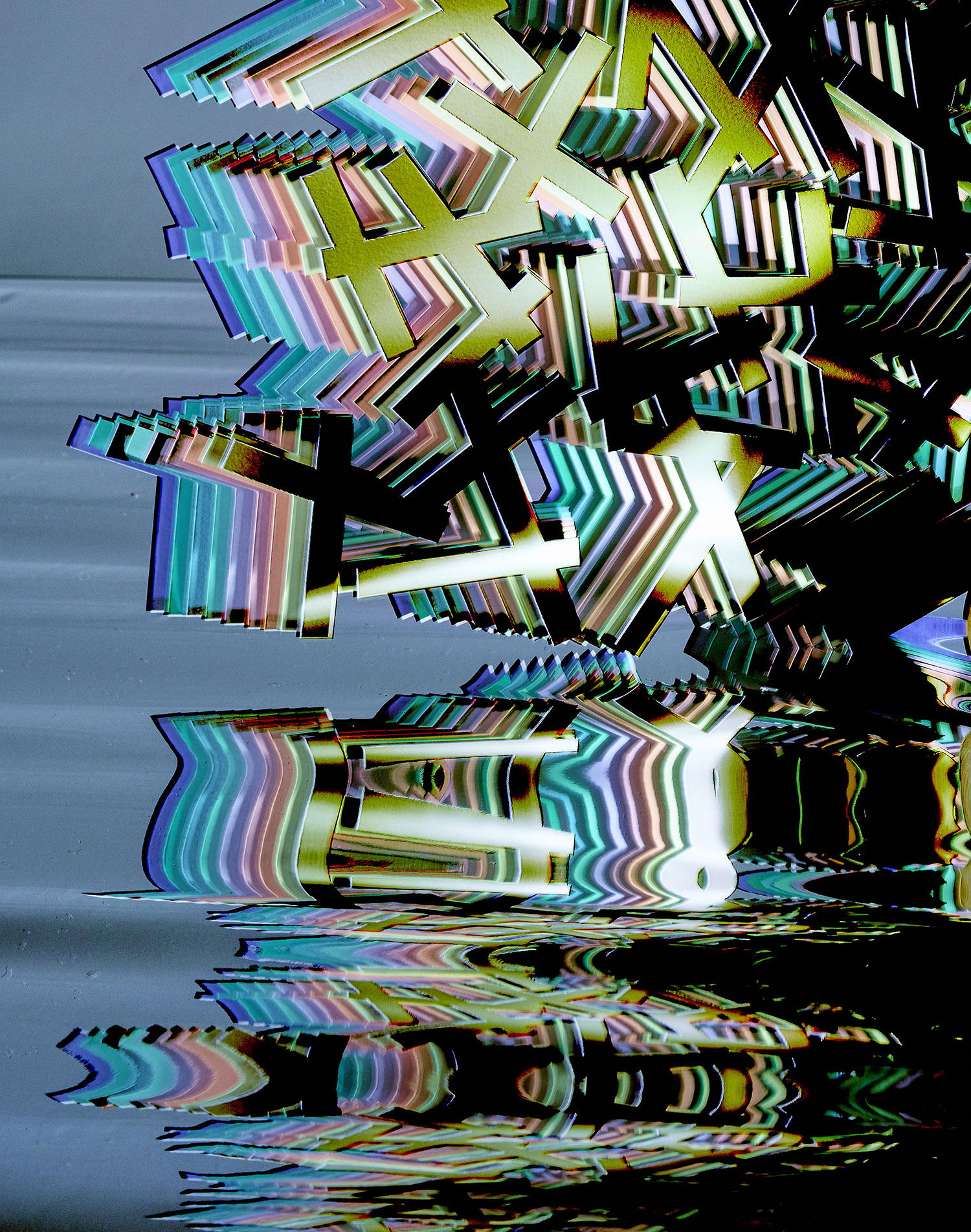 KMA photographer Daniel Schweizer shoots an abstract photo of rainbow colored metal objects lined up in rows 