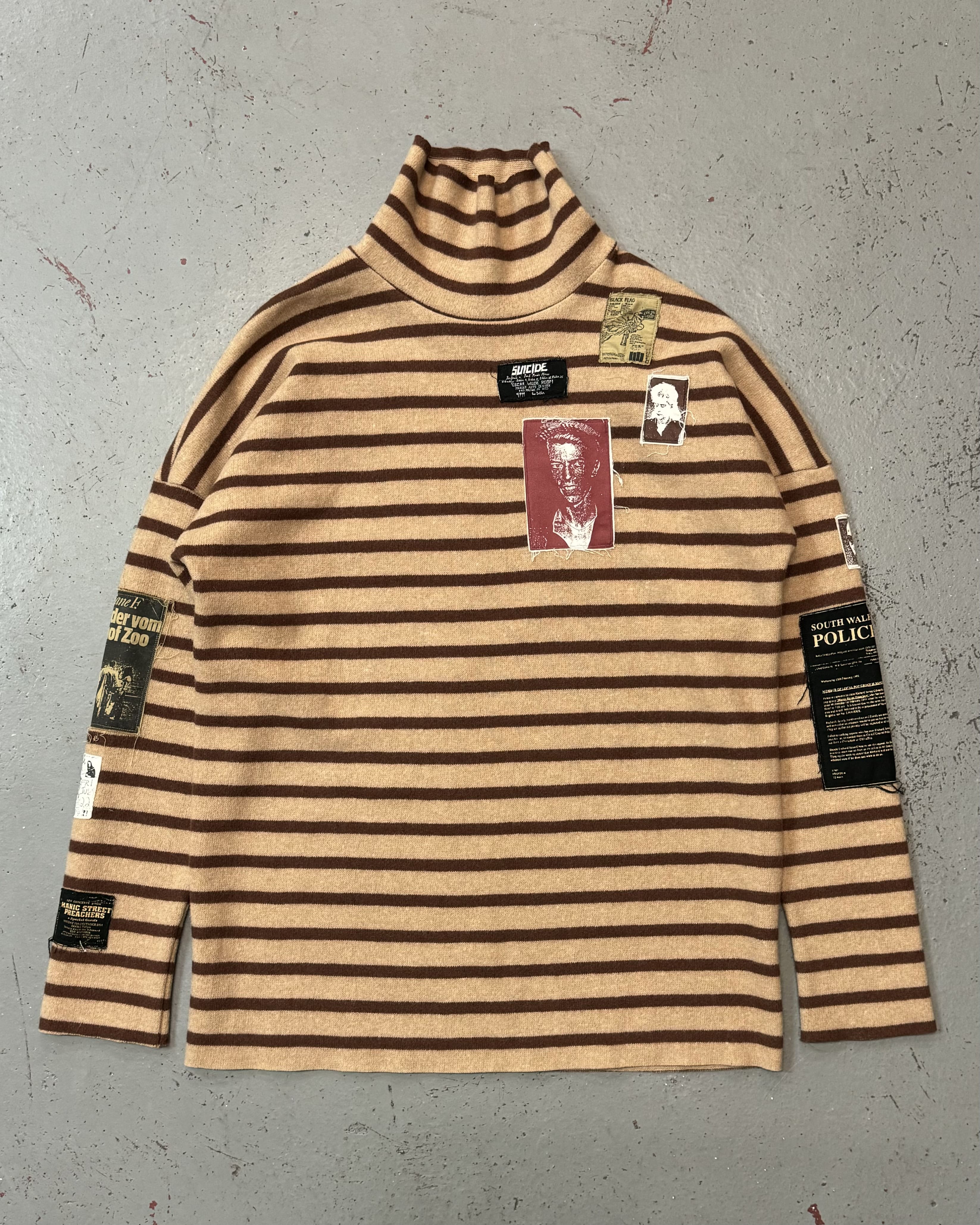 Raf Simons, A/W 2001-02 “Riot Riot Riot” Striped Wool Patch Turtleneck - LA  NAUSÉE