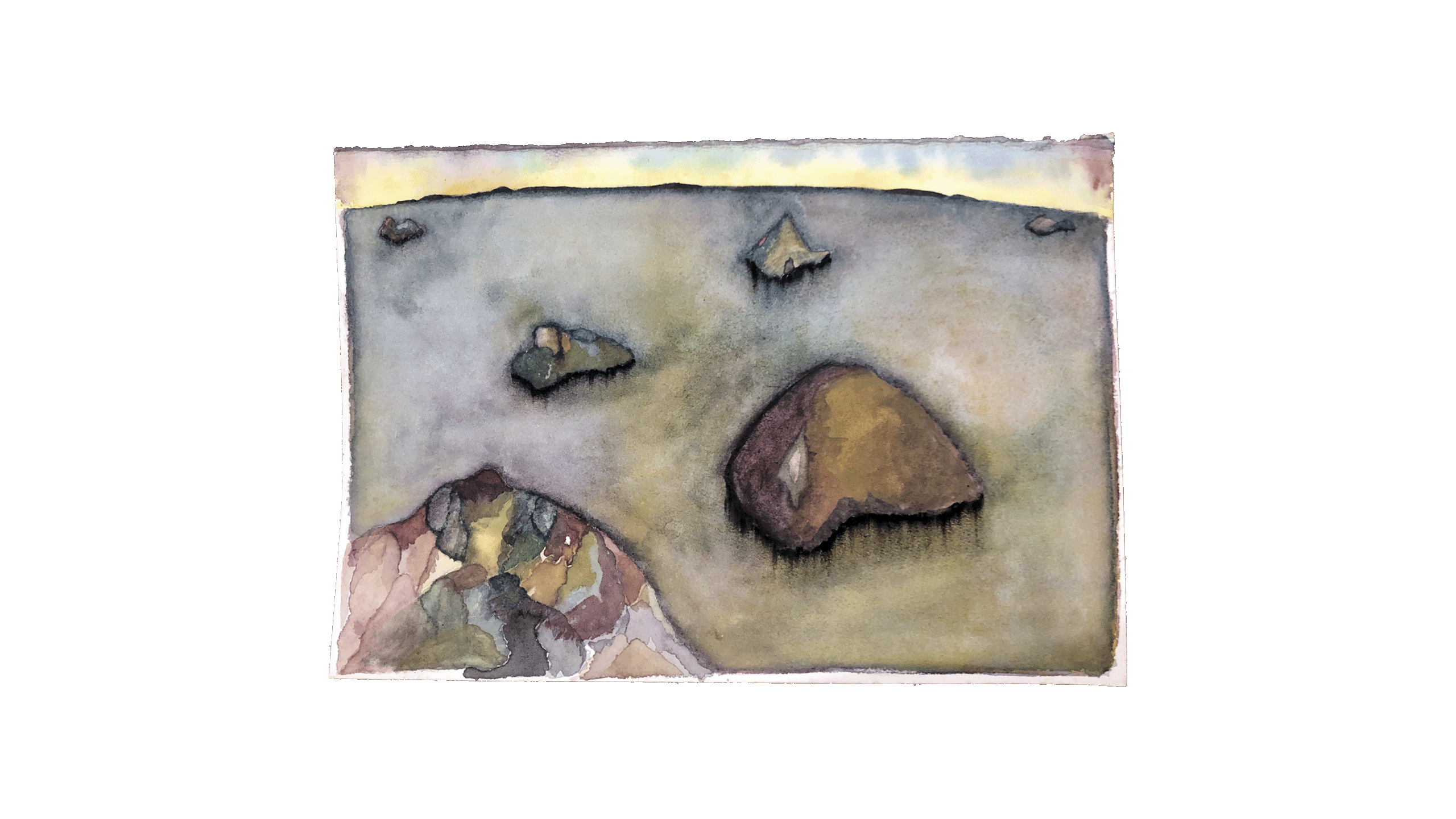 Ilhas, da série Das tardes com D. Aquarela sobre papel, 24x16cm. 2021.