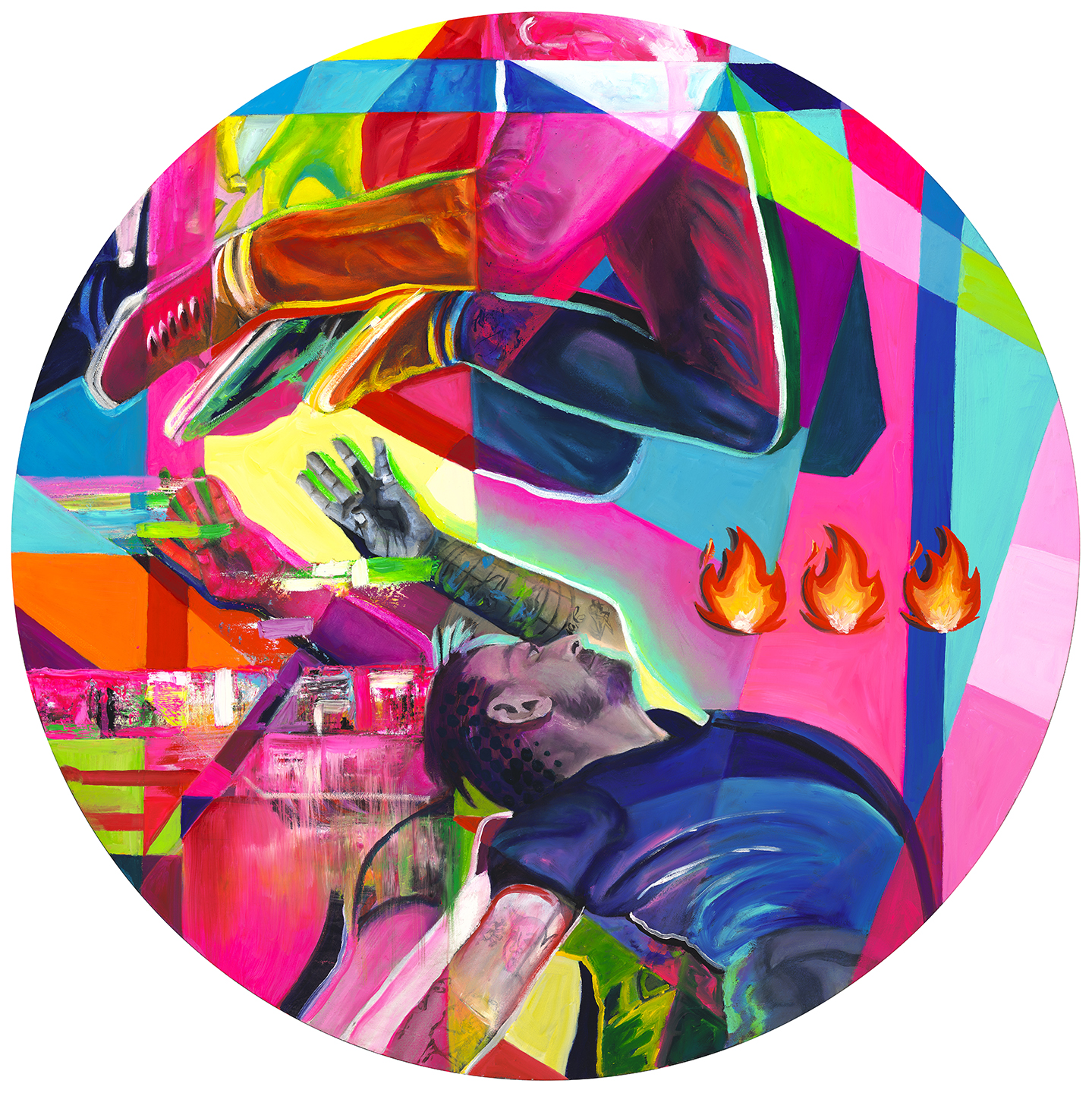 FIRE 3x 🔥🔥🔥 Size (h w d): 38 x 38 x 2 in Medium: Oil on Canvas Stretched on Wood Panel