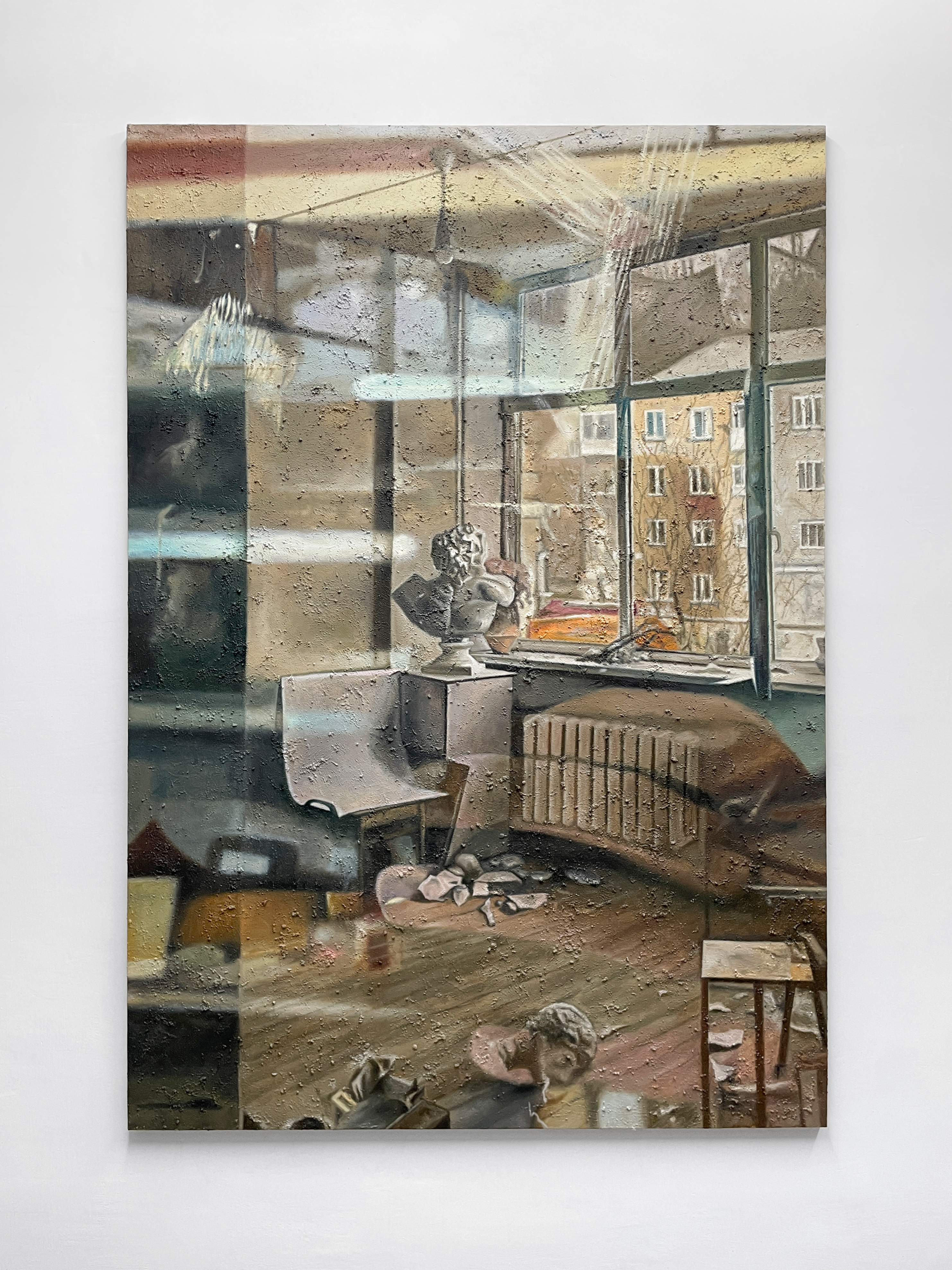 Studio of the Mykhailo Boichuk Kyiv State Academy (2)Soil, sand, dust, acrylic, oil on canvas, 200x140 cm, 2025