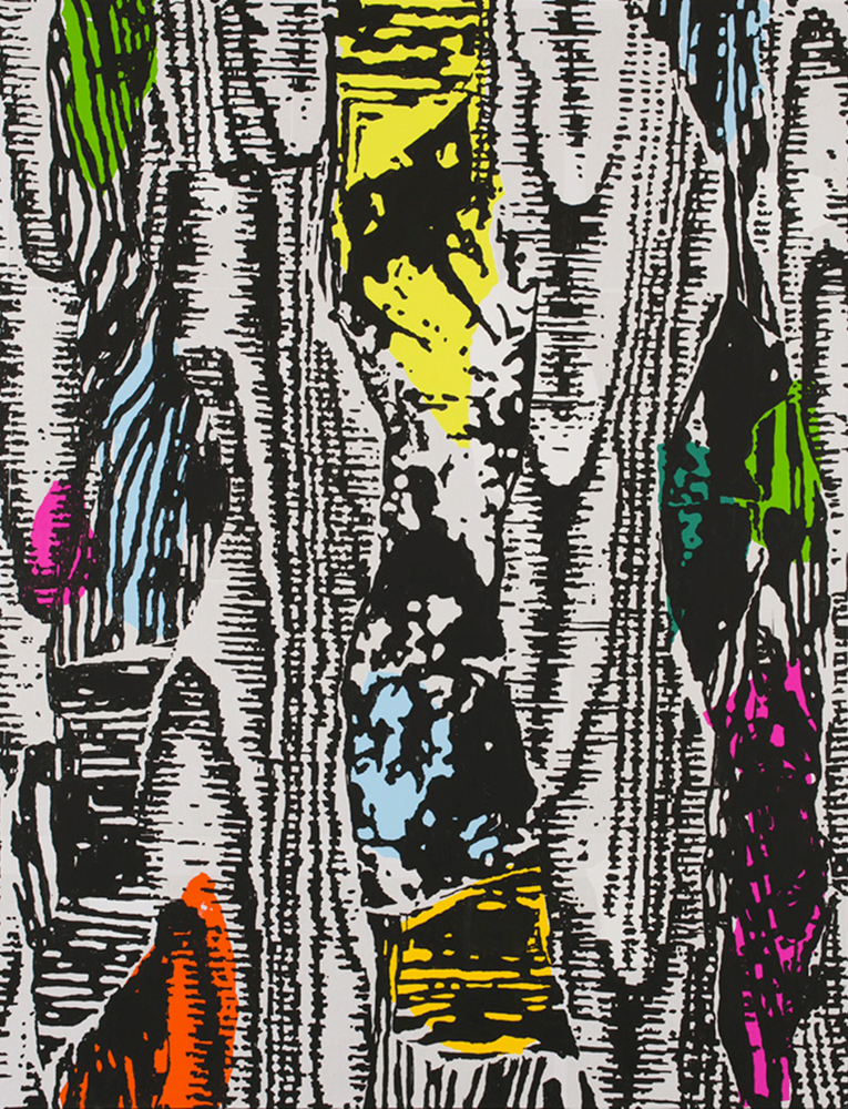 "Psychedelia Wood Grand", 2017, Acryl and papier découpé on canvas, 200x150 cm