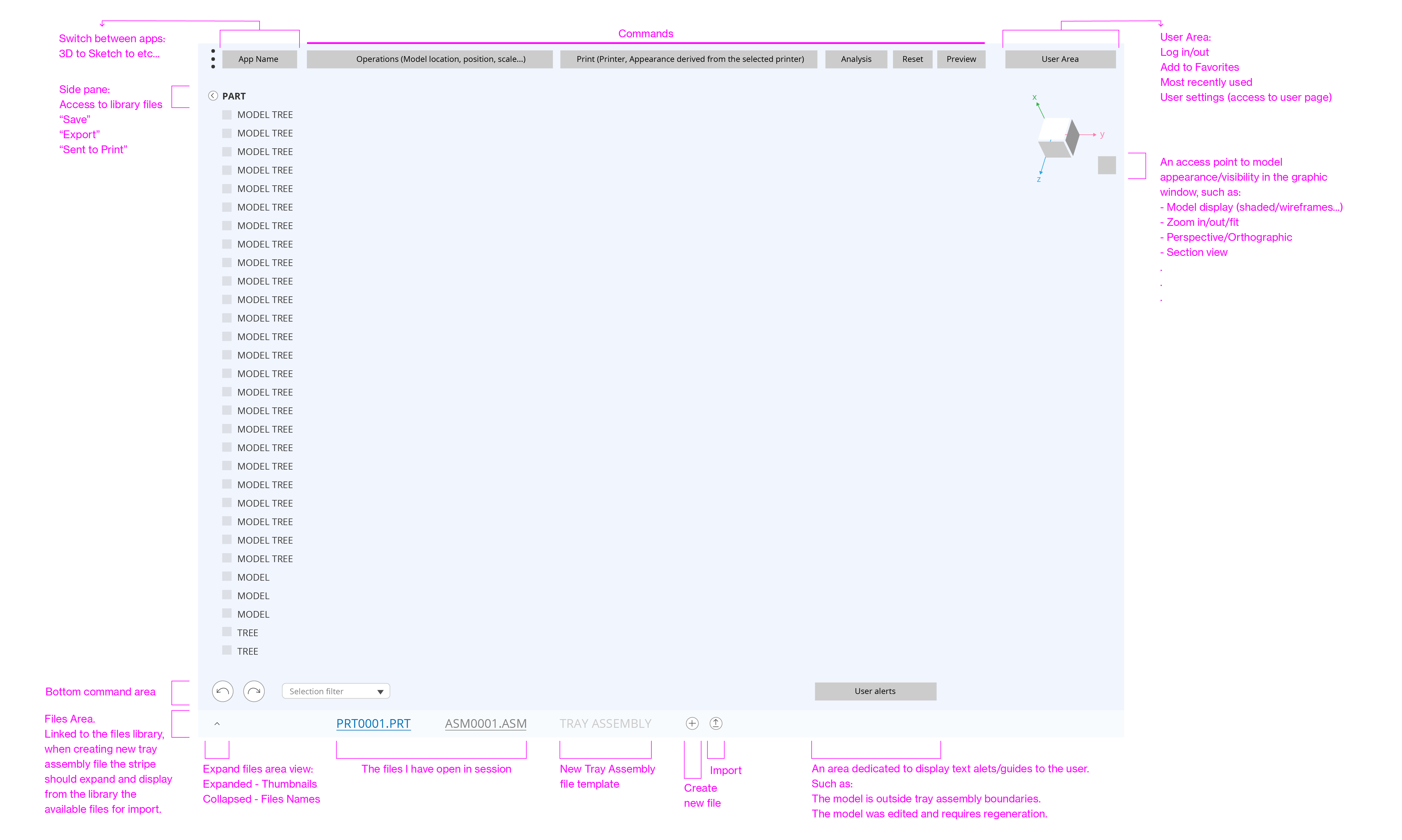 Initial layout of the Creo cloud app.