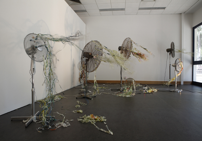 The installation view of 'Territory Time' at Chan contemporary art space, Darwin. Photography by Darwin Film Association.