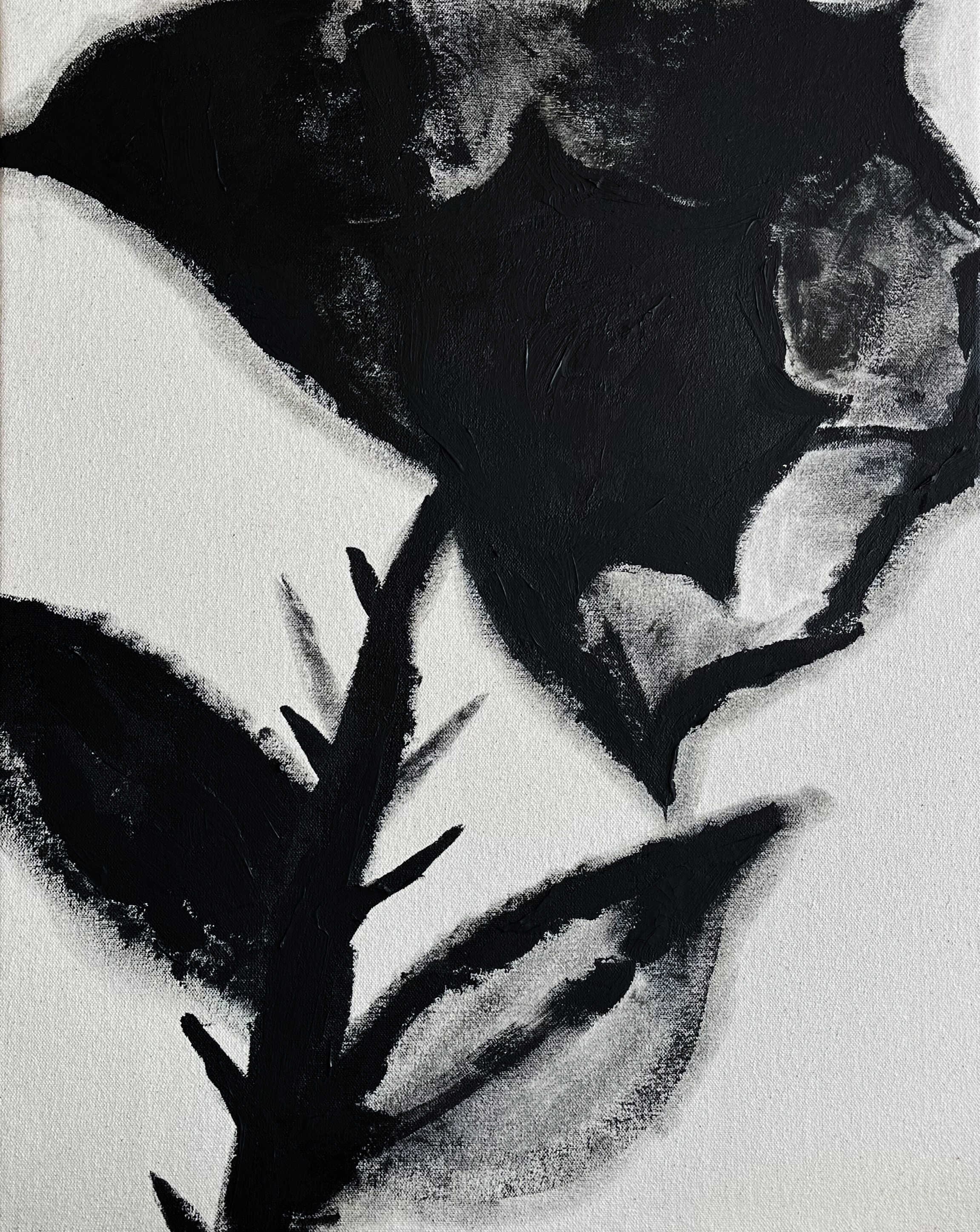 The chestnut seed fell into bloom (2023), acrylic and Casein paint on raw canvas. 16 x 20 inches.