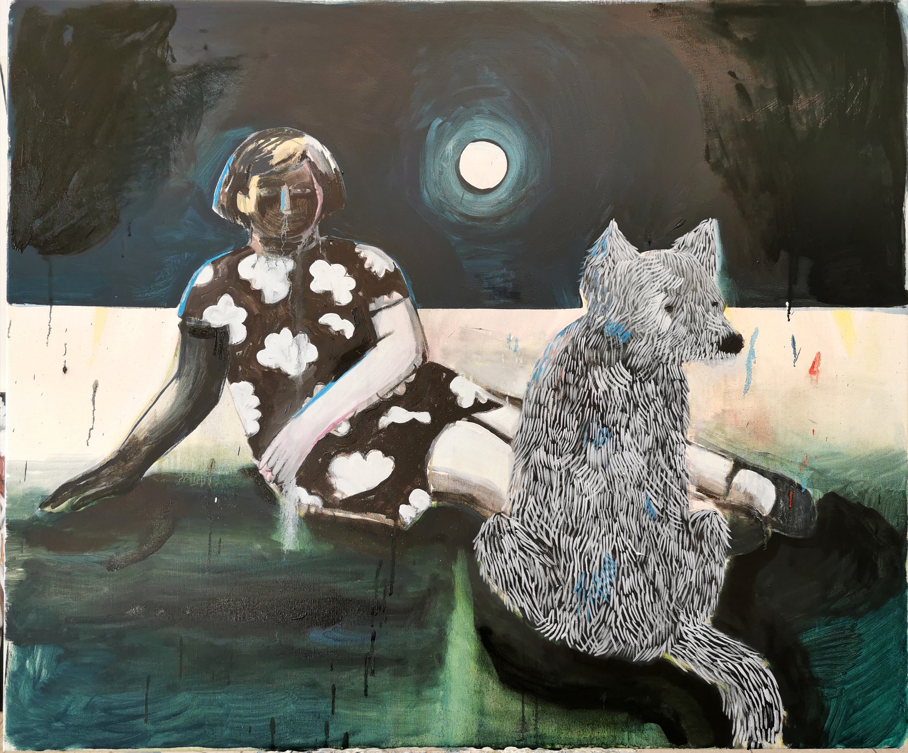 It was nice but we couldn't stay long, it was getting dark, acrylic and oil on canvas, 100/120 cm