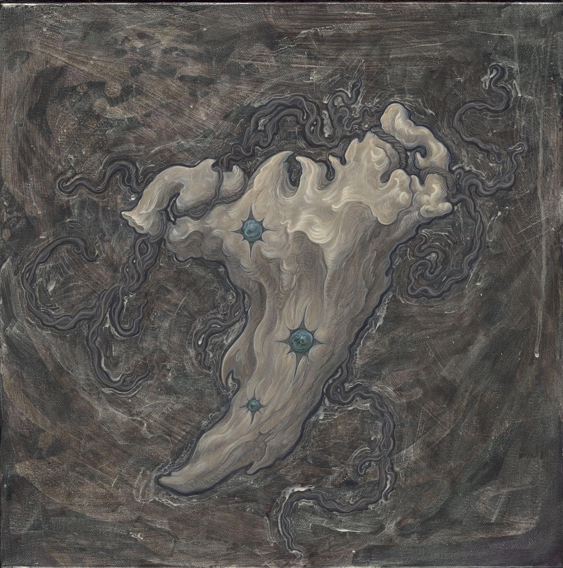 "Alternative Ancestory - Tooth Charm Reimagined 2 另類先祖史 - 重新想像 · 牙飾 2 " ,  50 x 50 cm, acrylic on canvas.