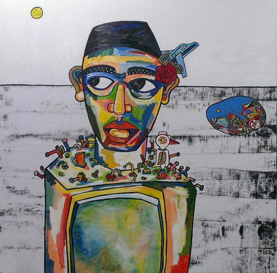 帶著全家的男子 – 28號。The man with his whole family – No. 28。oil paint.canvas, 200x200CM 2014