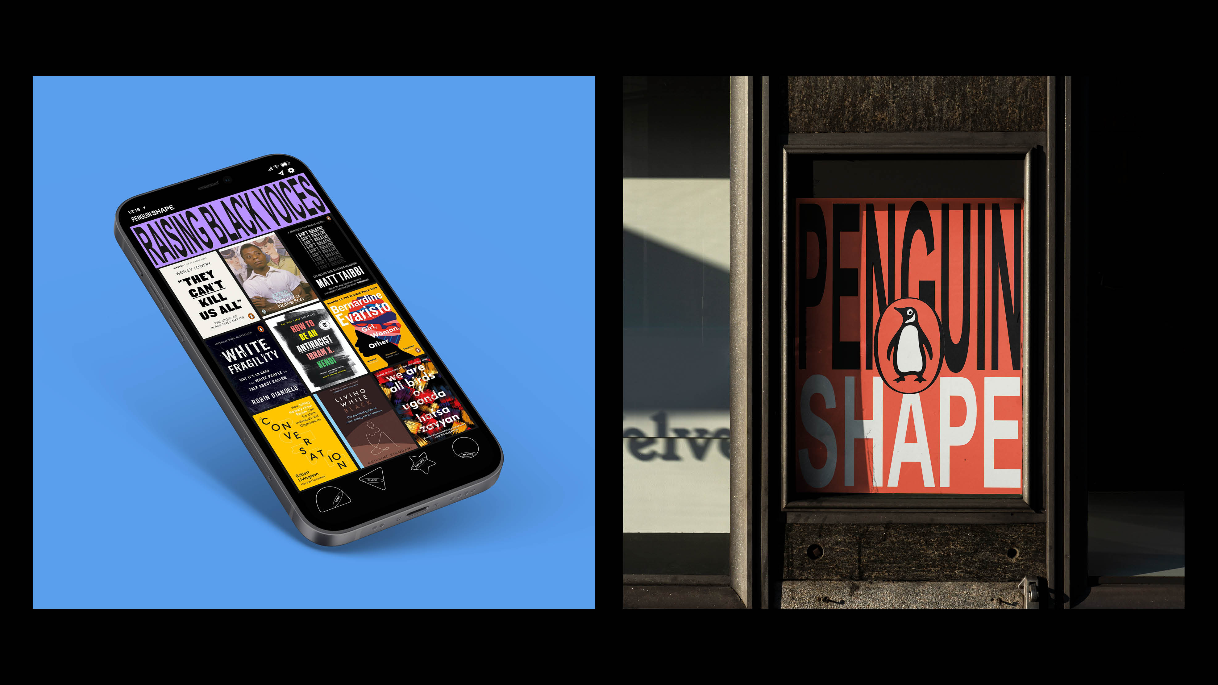 40/40: Promotional material for the New Blood Awards entry ‘Penguin Shape’, an application that reimagines reading and champions inclusivity for a younger generation, 2021.