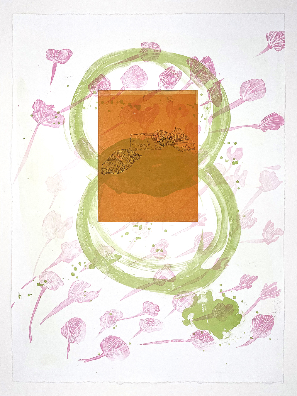 Glowing, 2021, lithograph and etching with relief-roll on paper, 16" x 22"