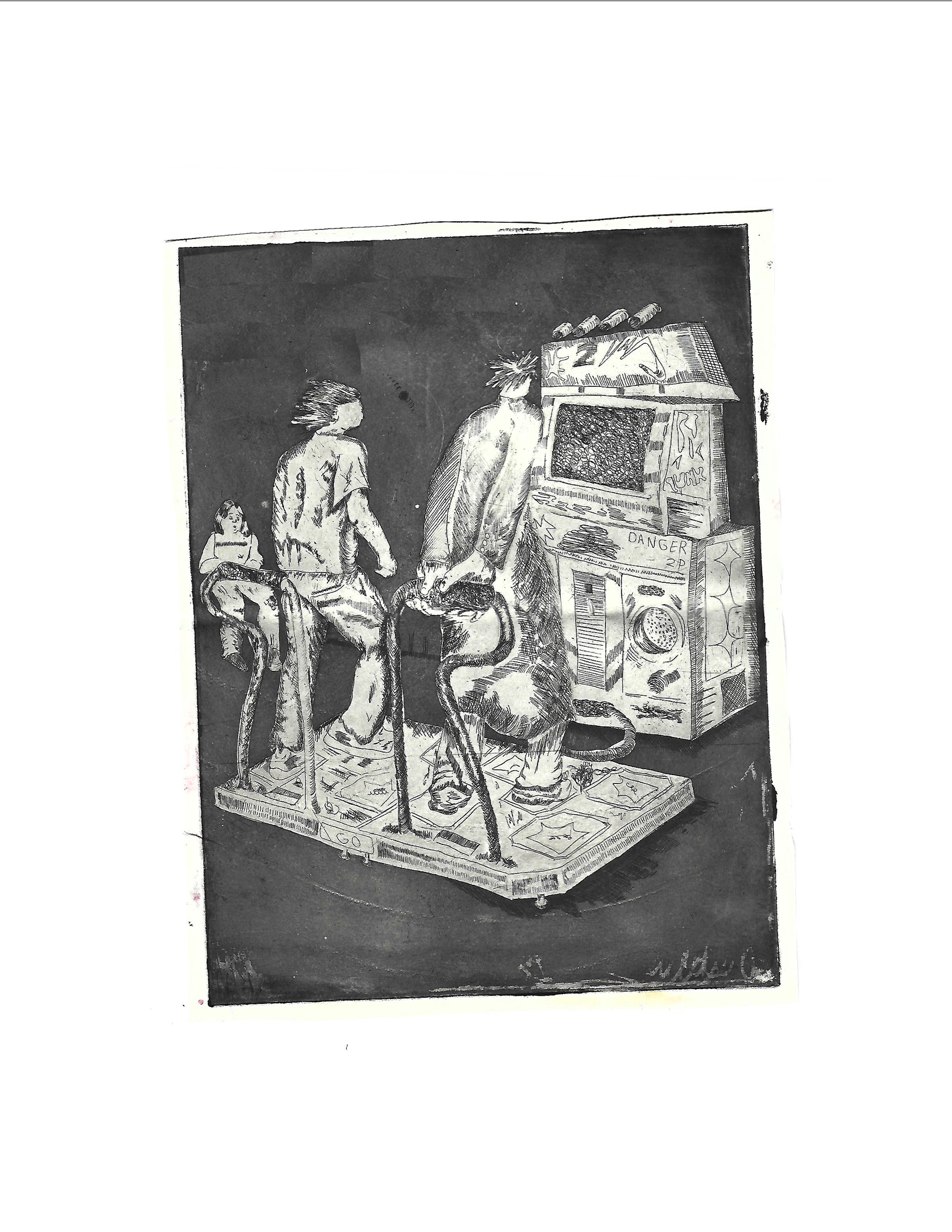 dance dance revolution 3,   hard ground and aquatint etching 7x10, 2021