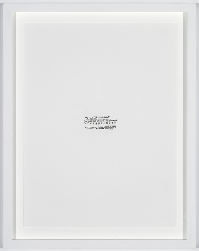Susan Howe, From "Tom Tit Tot" series, 2010, Letterpress print. 12 x 9 inches. Framed: 14.25 x 11.25 inches. Edition TP1 of 26 + TP1, Grenfell Press. Published for Yale Union, Portland, 2013. Photo: Cary Whitter